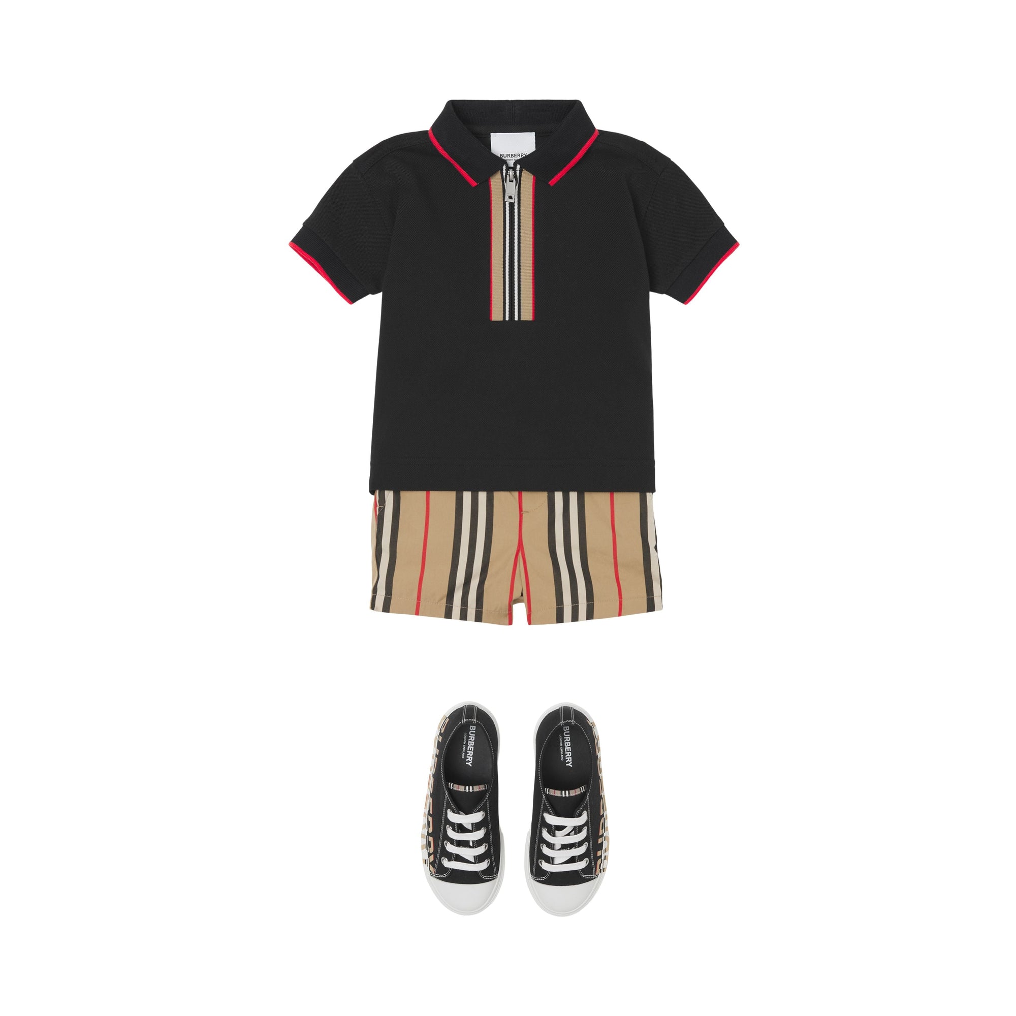 Polo zippé en coton avec rayures iconiques - Black