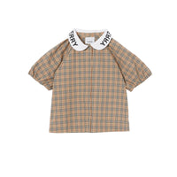 Chemisier en coton stretch Check à logo et manches - Archive Beige Check