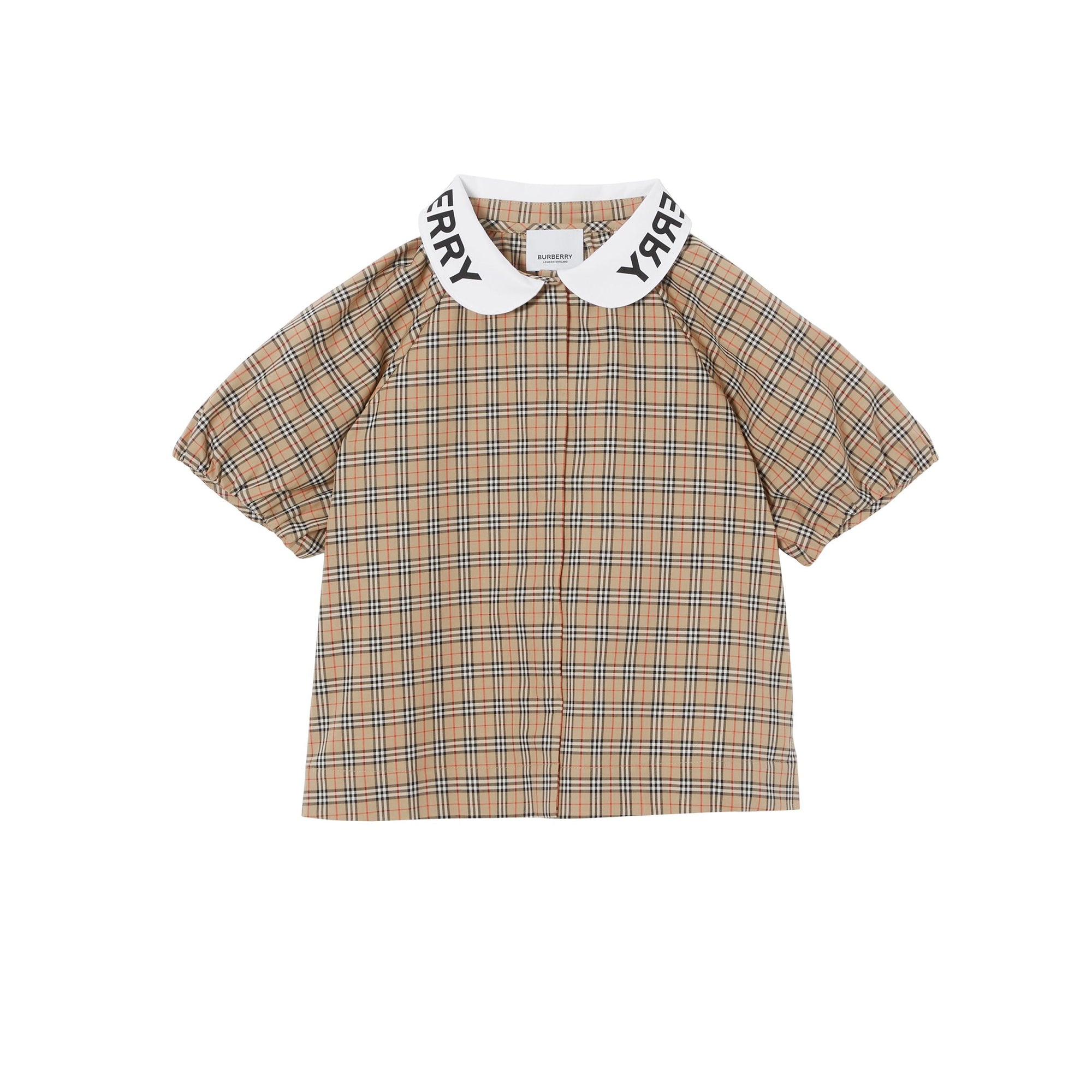 Chemisier en coton stretch Check à logo et manches - Archive Beige Check