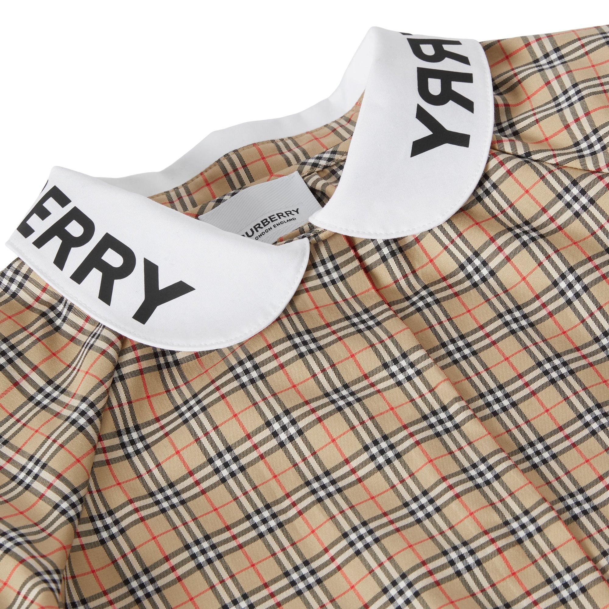 Chemisier en coton stretch Check à logo et manches - Archive Beige Check