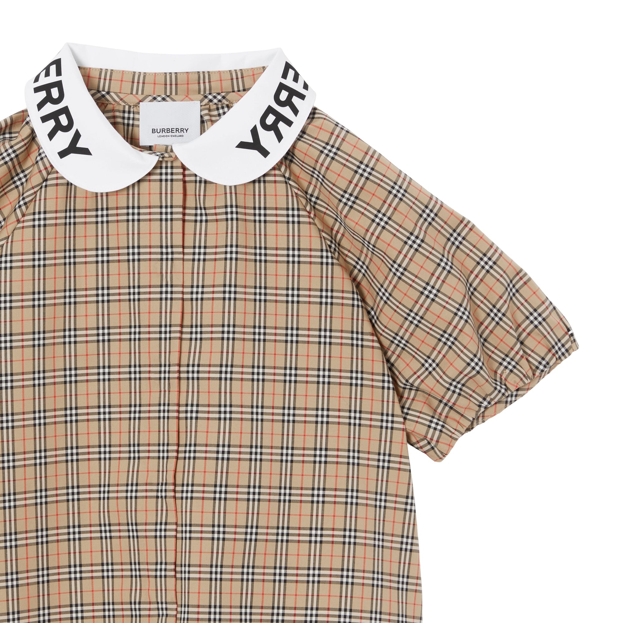 Chemisier en coton stretch Check à logo et manches - Archive Beige Check