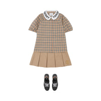 Chemisier en coton stretch Check à logo et manches - Archive Beige Check