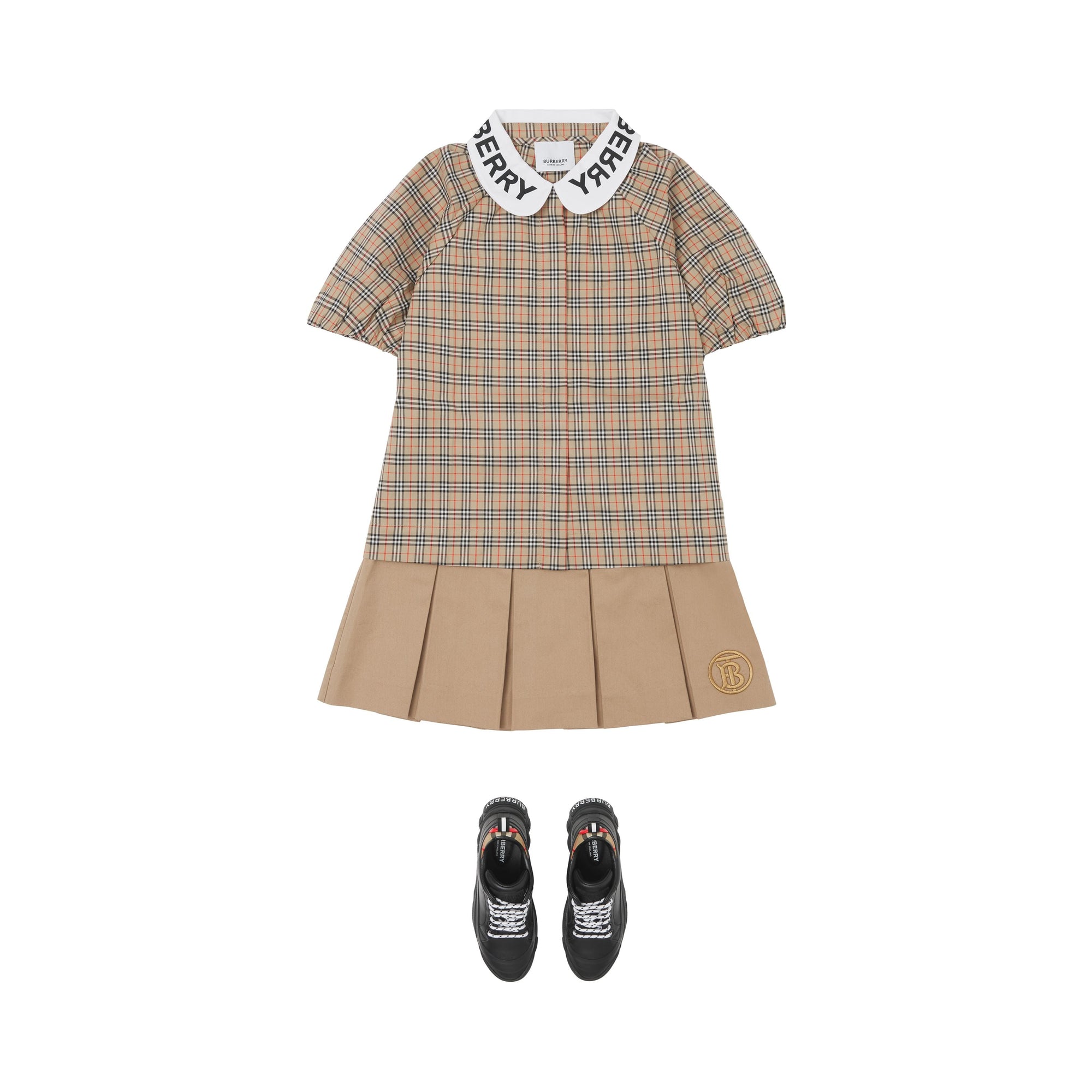 Chemisier en coton stretch Check à logo et manches - Archive Beige Check