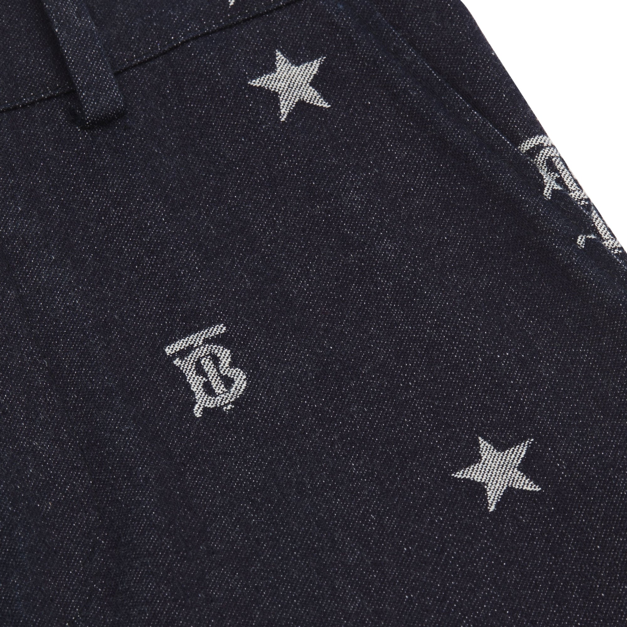 Short ajusté en denim à motifs étoilé et Monogram - Indigo