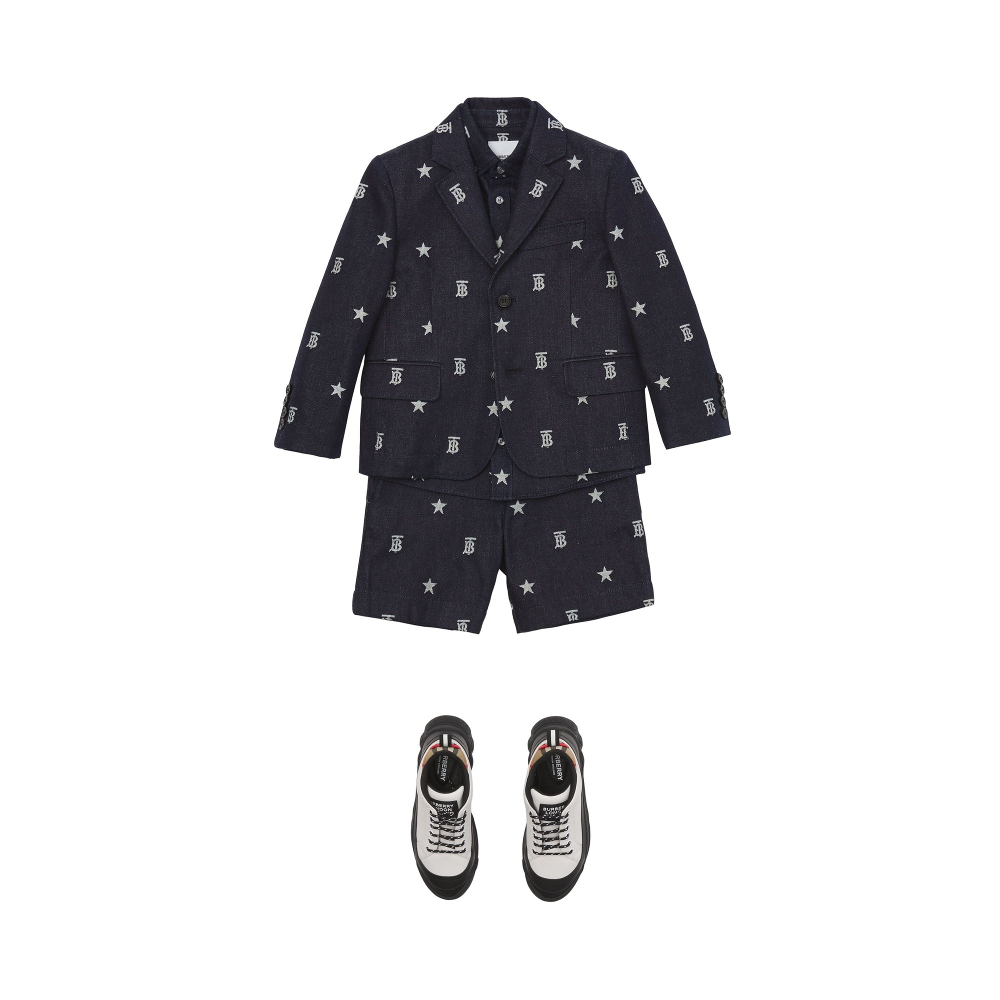 Short ajusté en denim à motifs étoilé et Monogram - Indigo