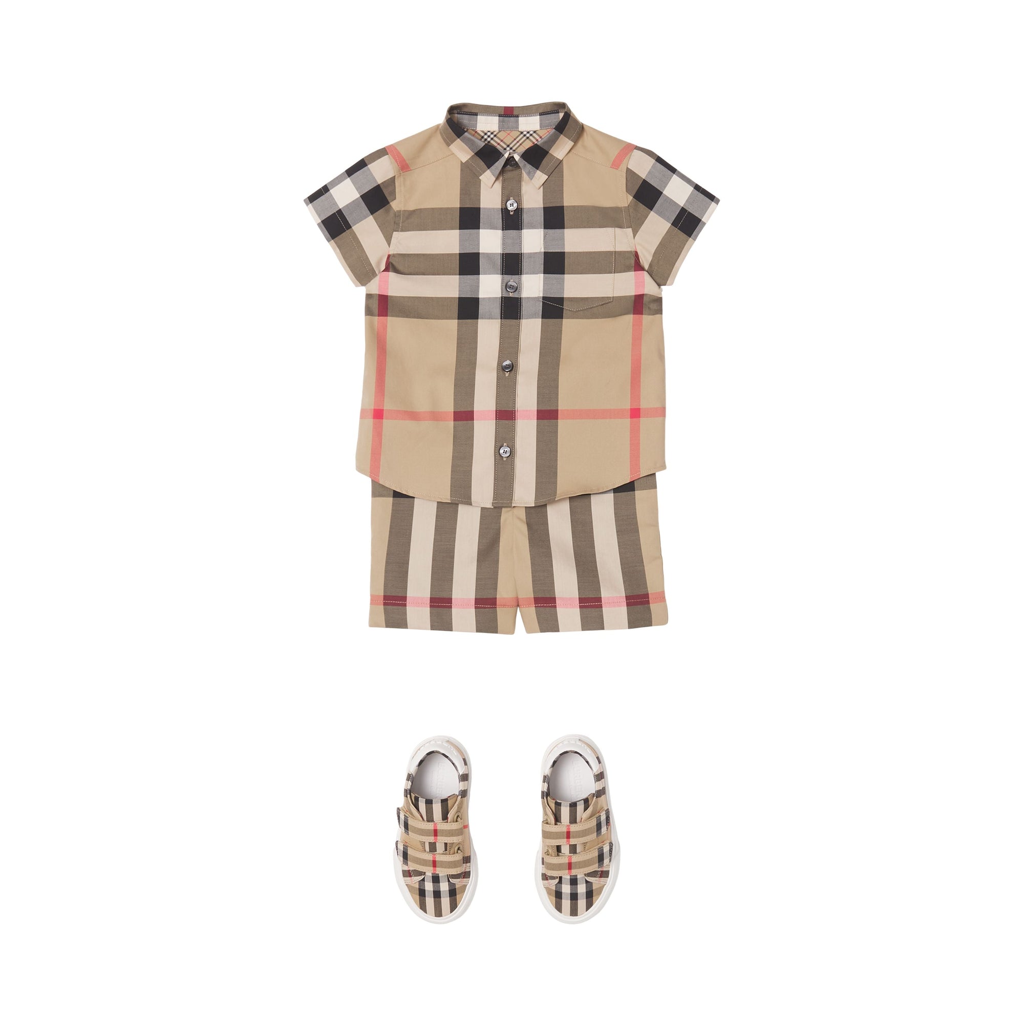Short ajusté en coton stretch check - Archive Beige Check