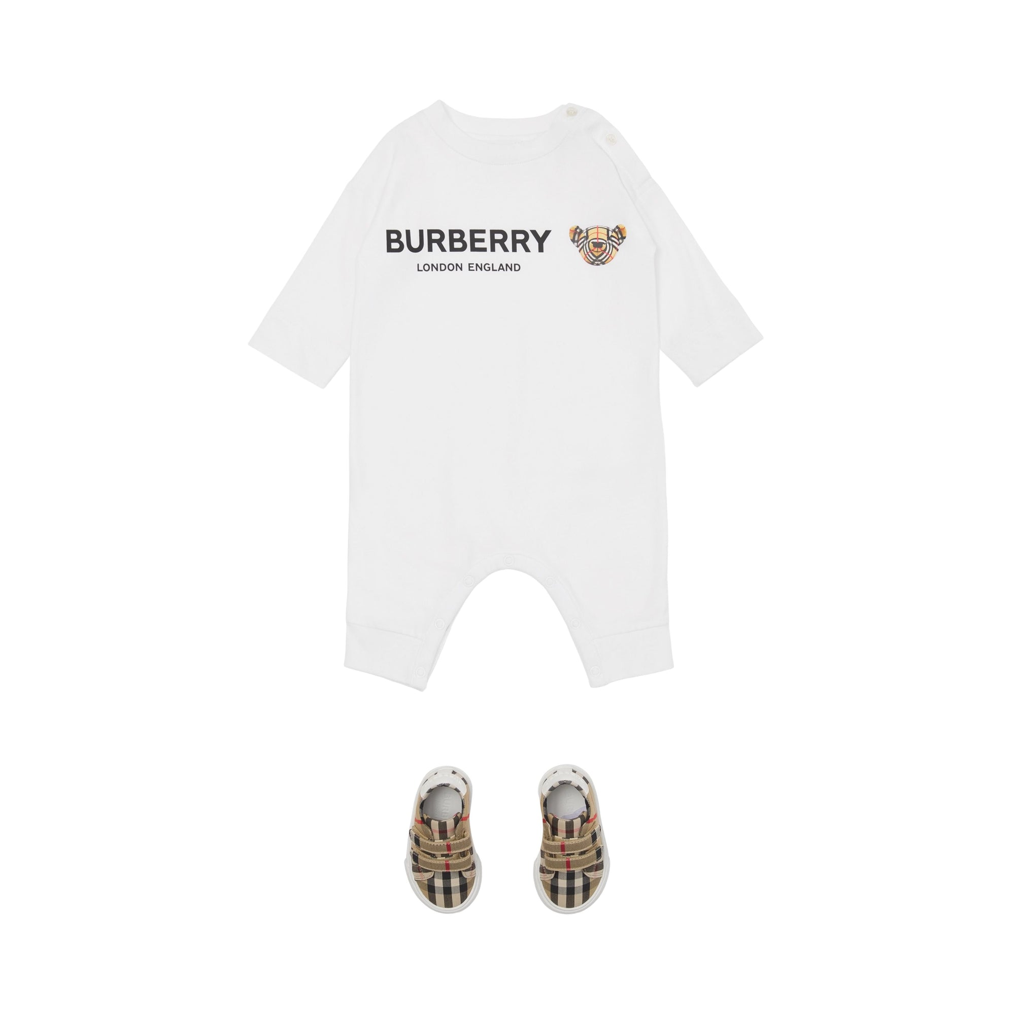 Combinaison en coton à motif Thomas Bear - White