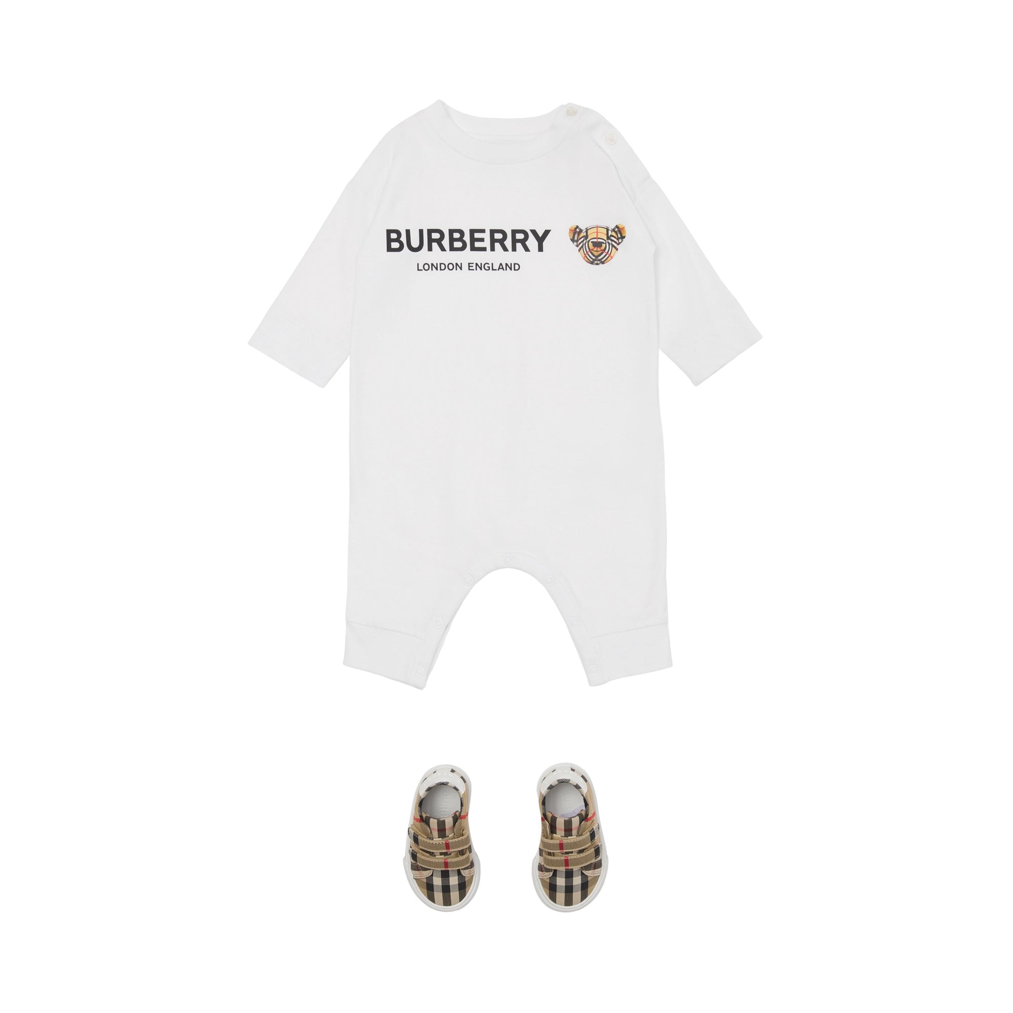 Combinaison en coton à motif Thomas Bear - White