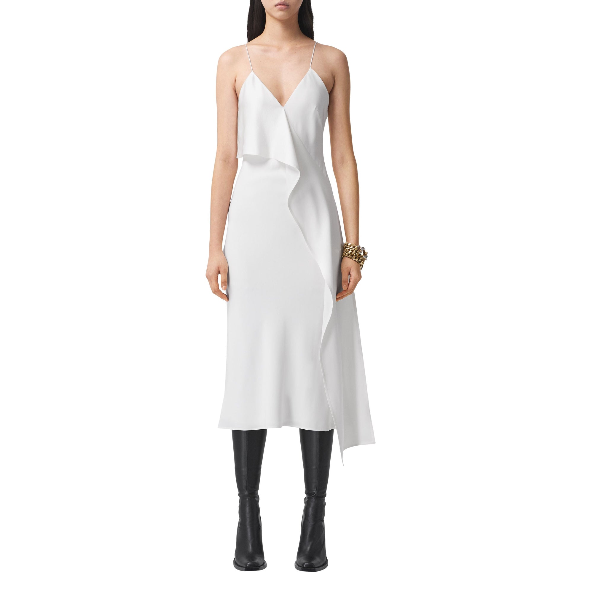 Robe combinaison en soie à volants - Natural White