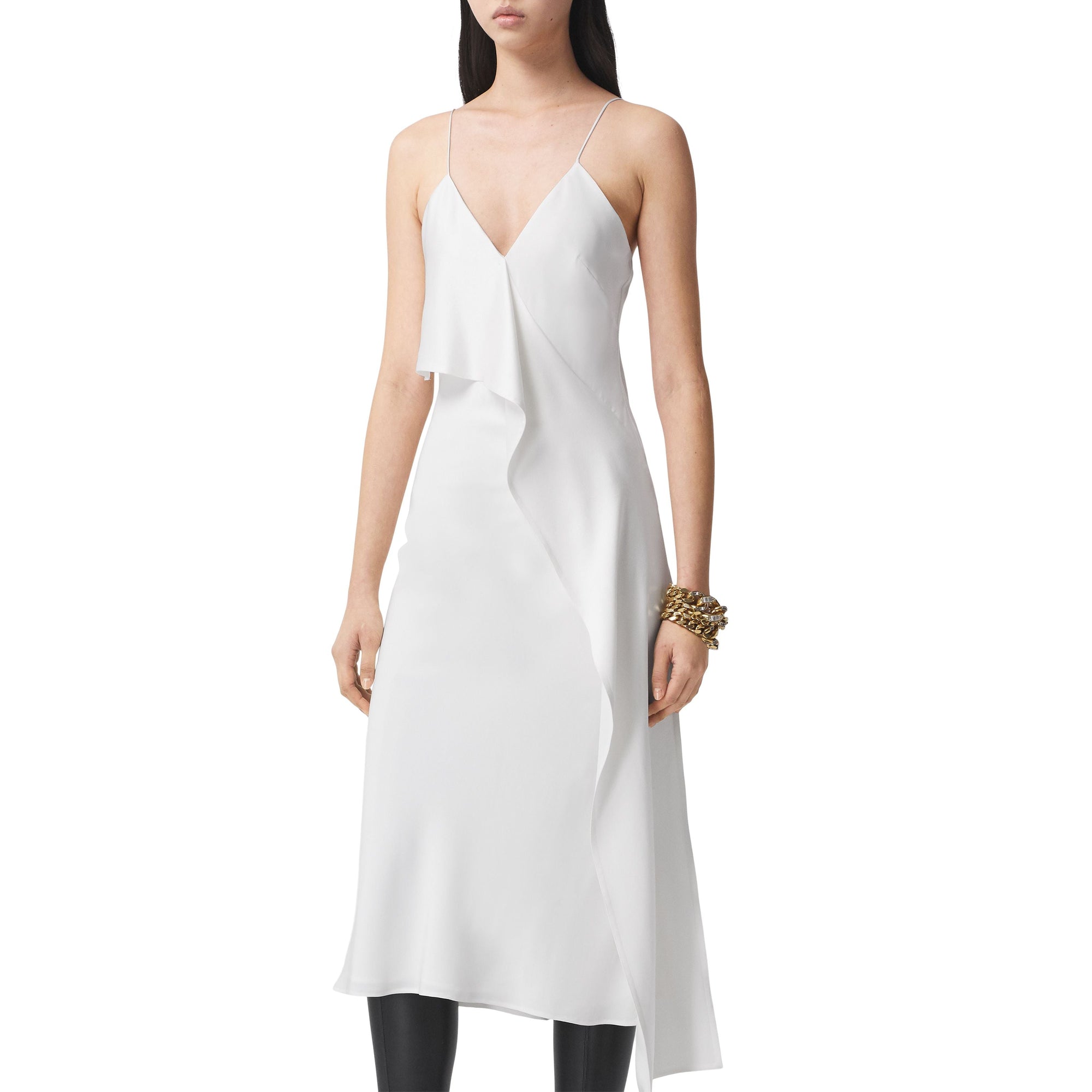 Robe combinaison en soie à volants - Natural White