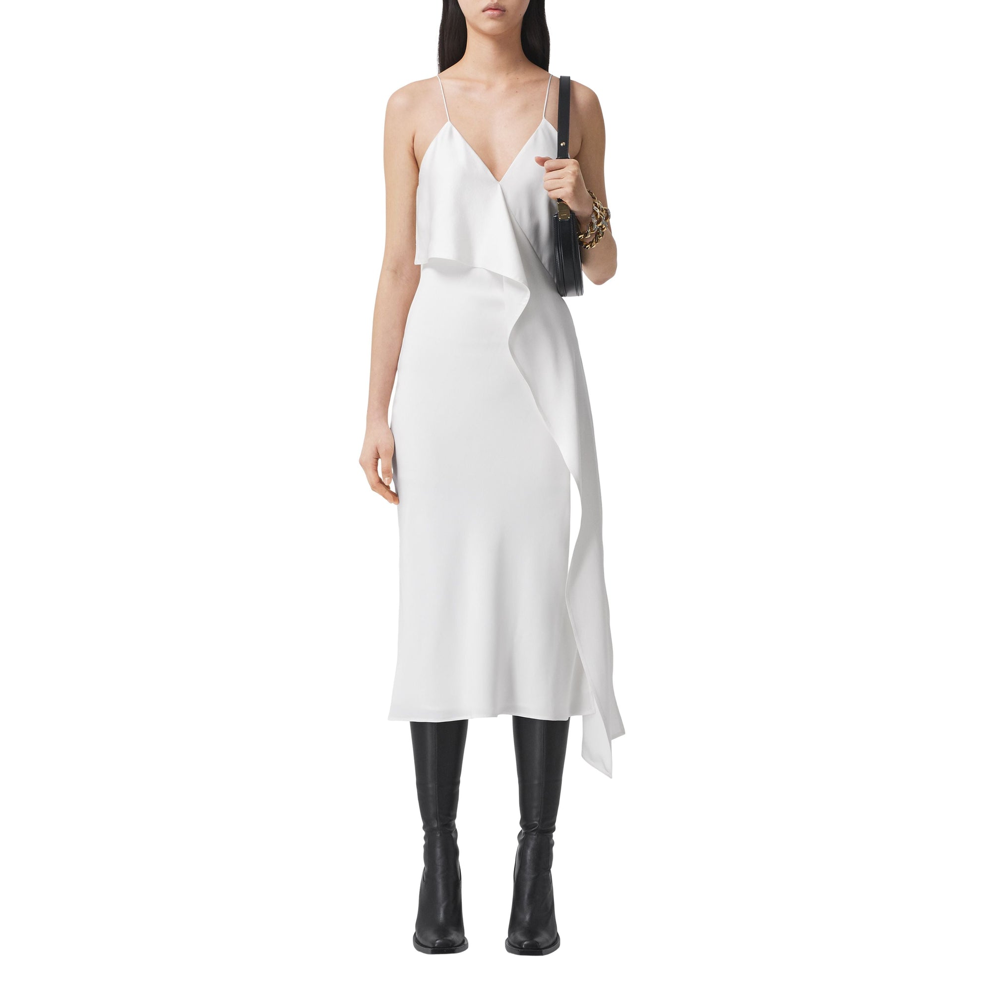 Robe combinaison en soie à volants - Natural White