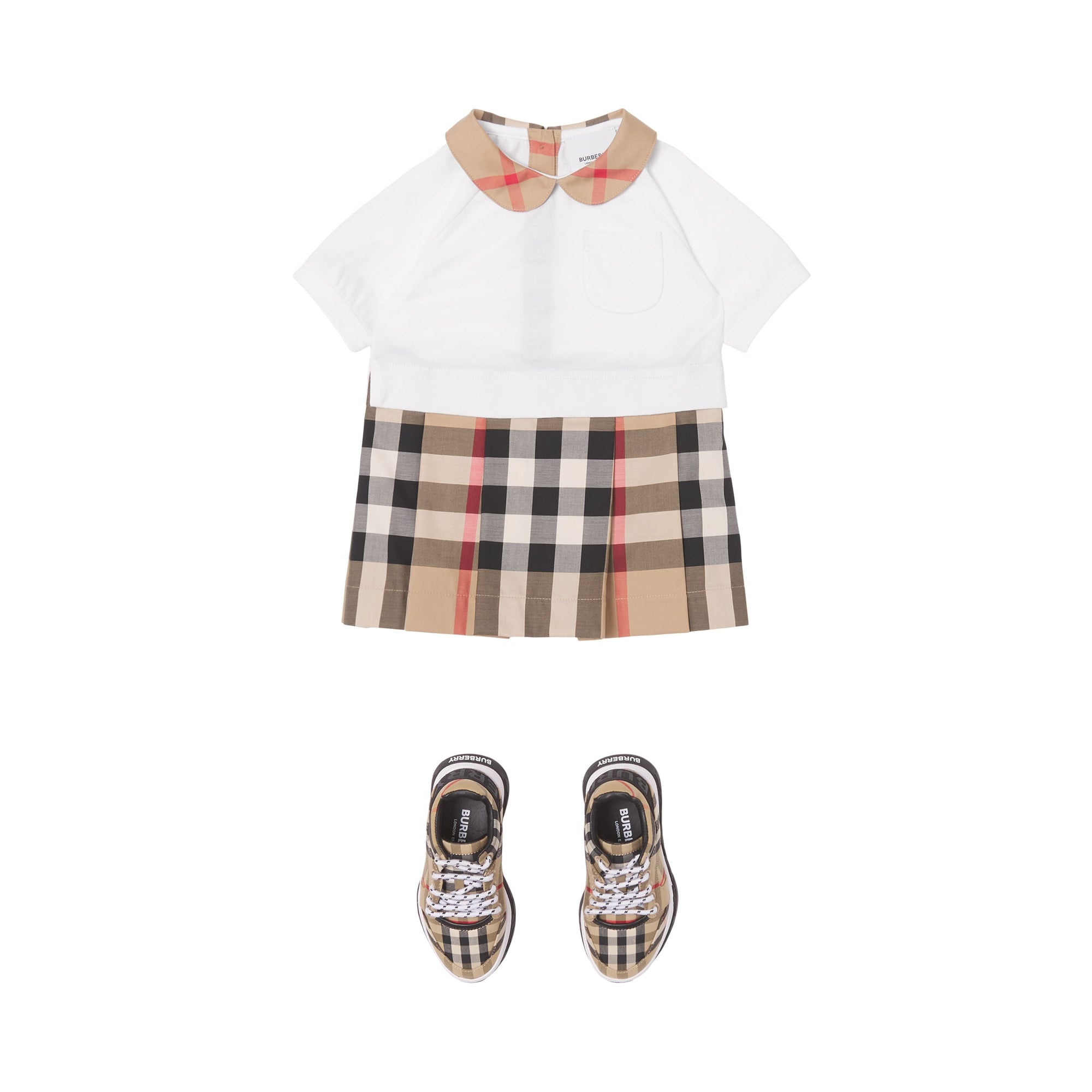 Robe bébé à manches courtes en coton Check - Archive Beige Check