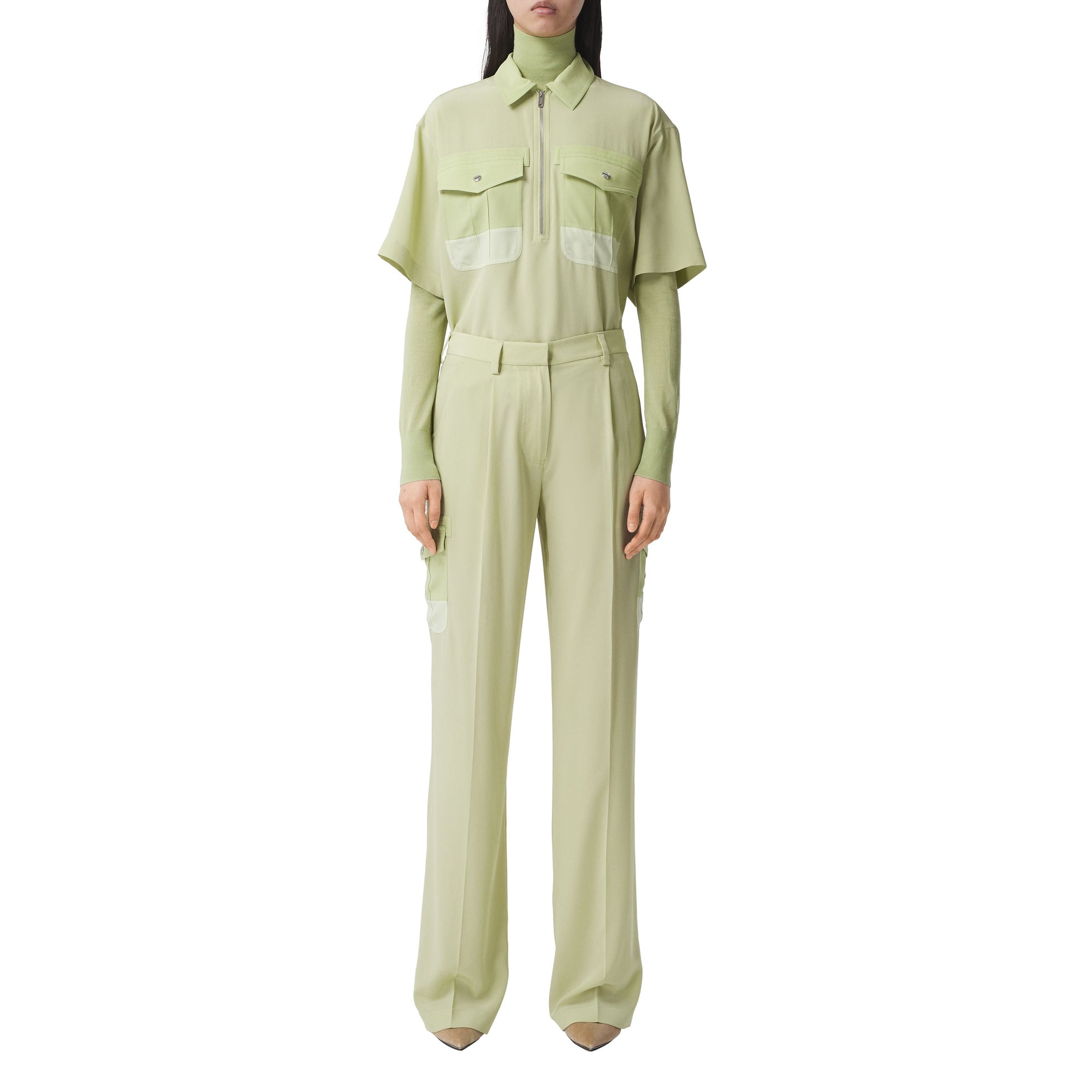 Chemise bowling en crêpe de soie - Mist Green