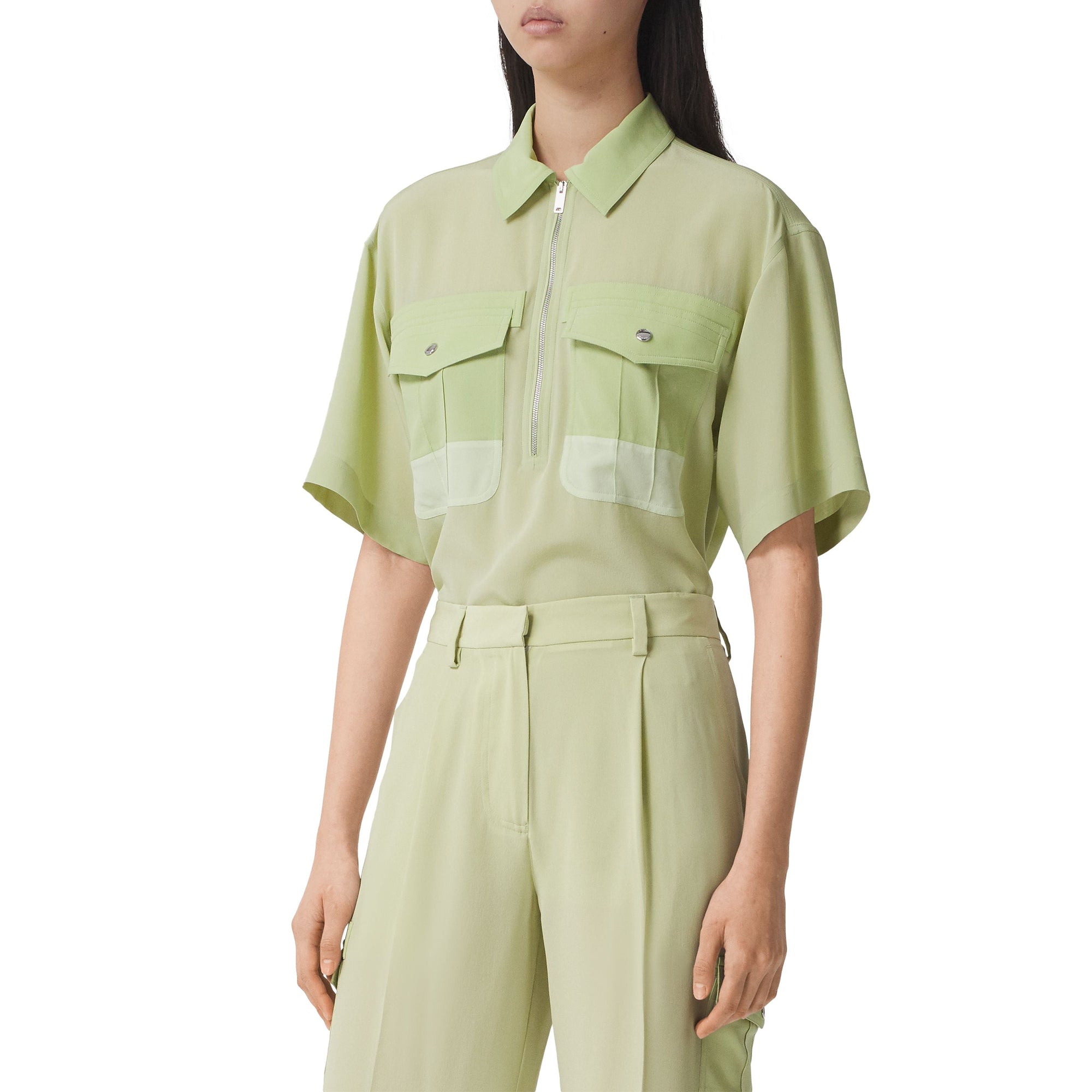 Chemise bowling en crêpe de soie - Mist Green