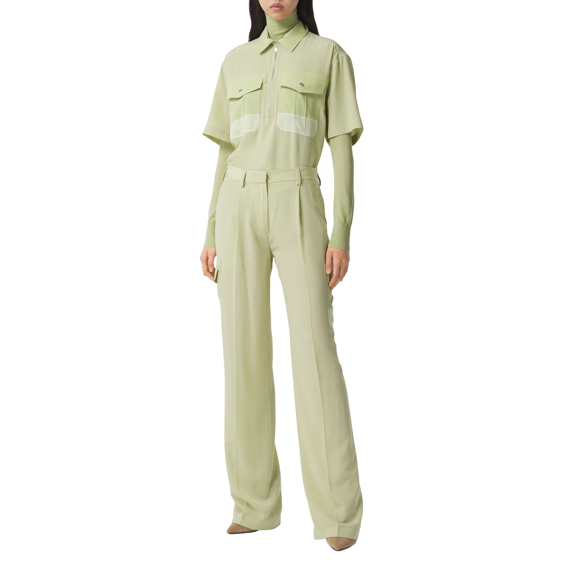 Chemise bowling en crêpe de soie - Mist Green