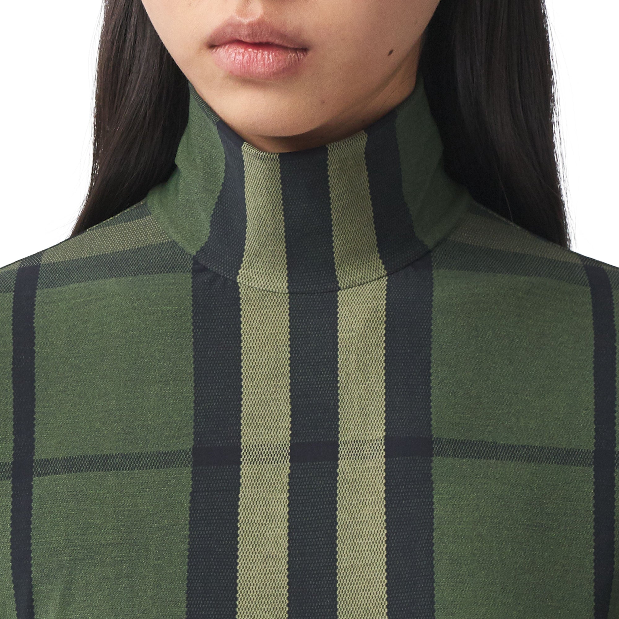 Haut à col montant en jersey stretch Check - Military Green