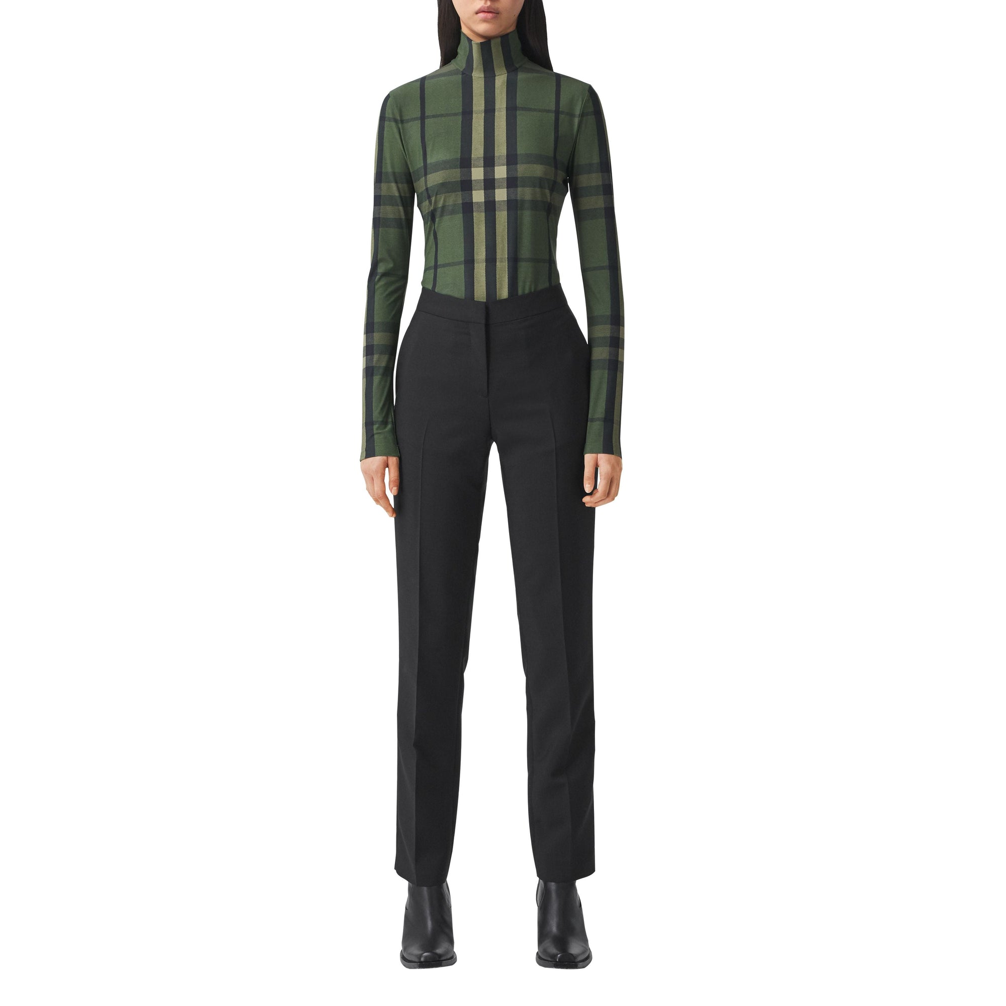 Haut à col montant en jersey stretch Check - Military Green