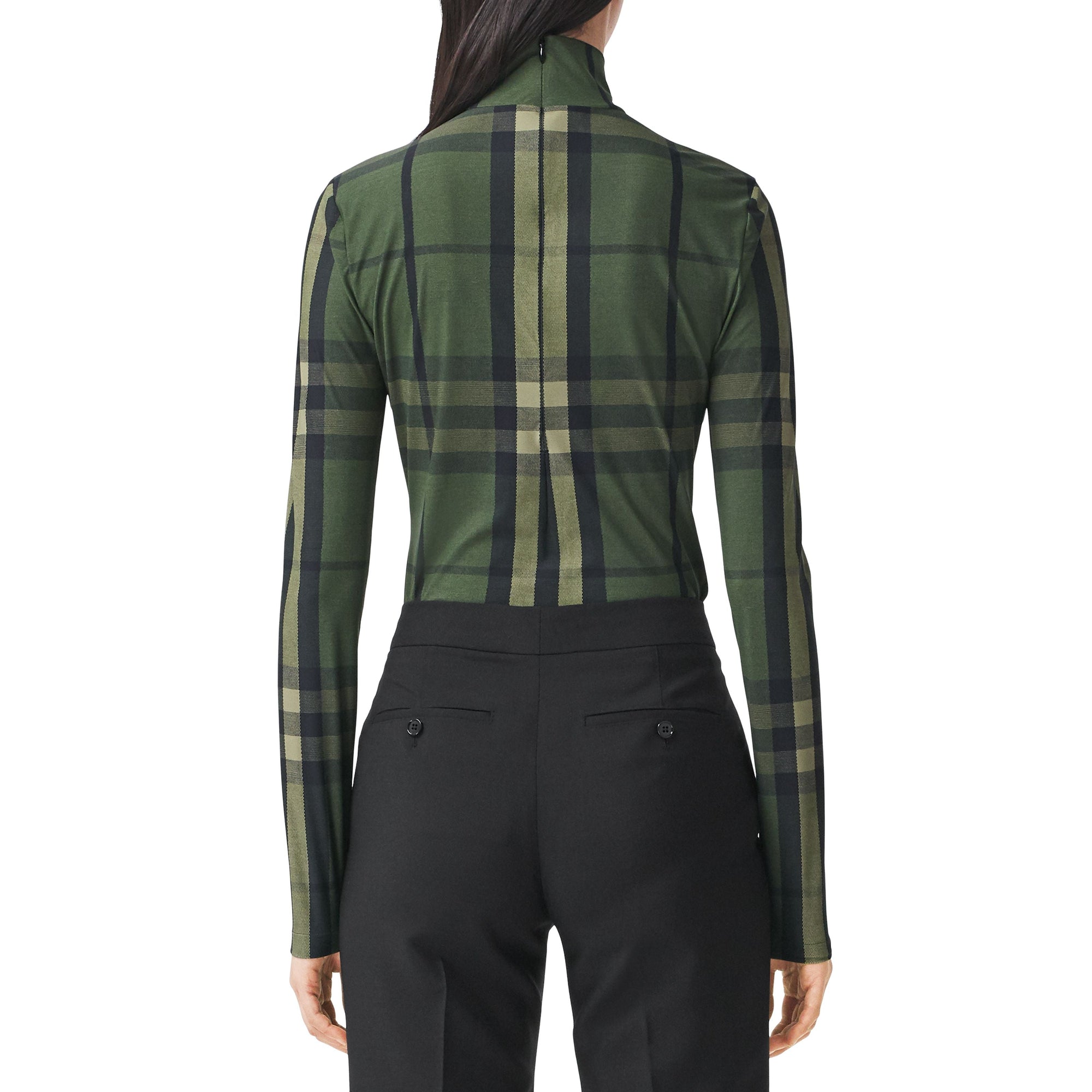 Haut à col montant en jersey stretch Check - Military Green