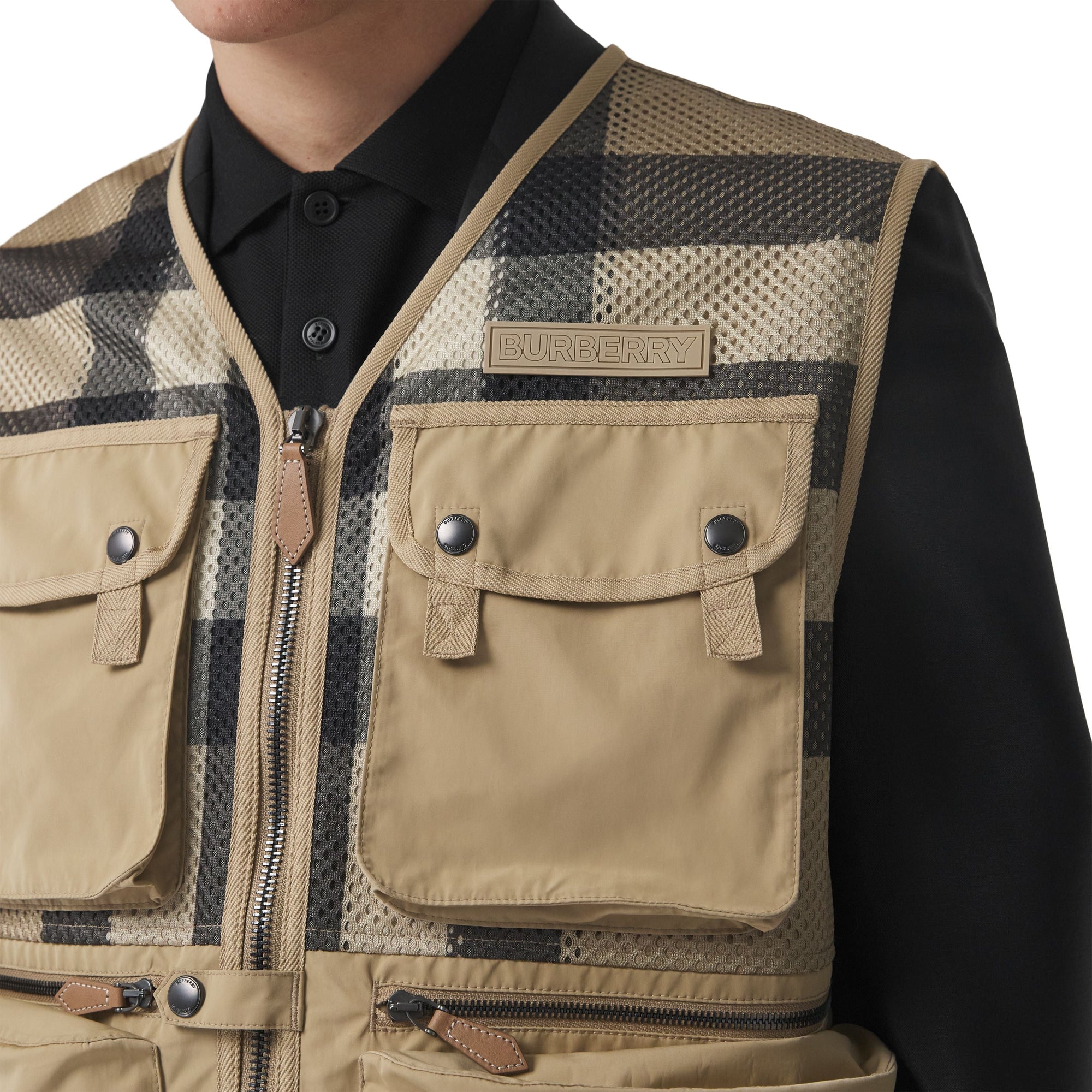Veste sans manches technique et mesh check - Archive Beige Check