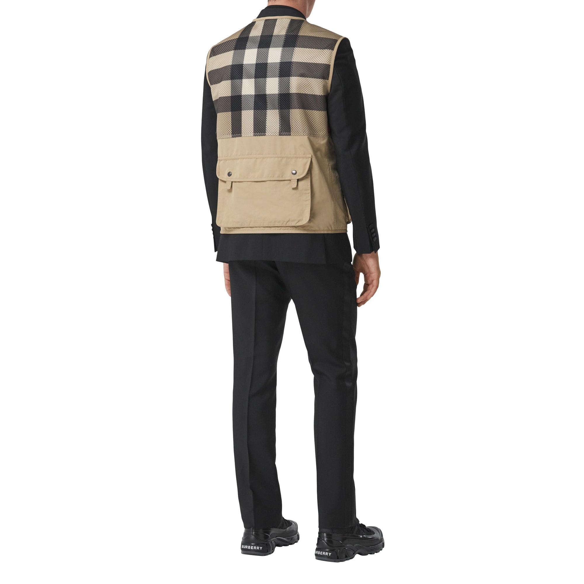 Veste sans manches technique et mesh check - Archive Beige Check