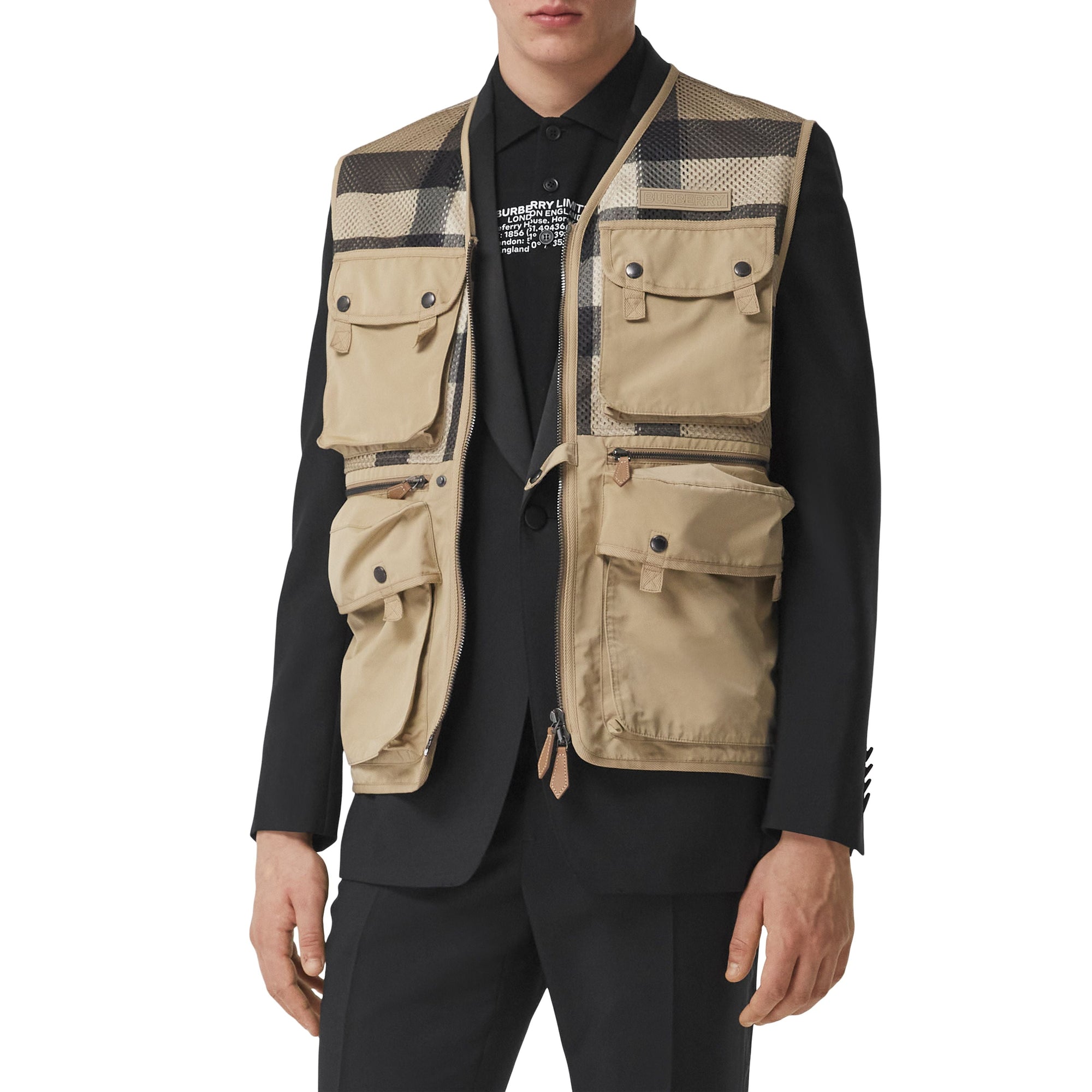 Veste sans manches technique et mesh check - Archive Beige Check