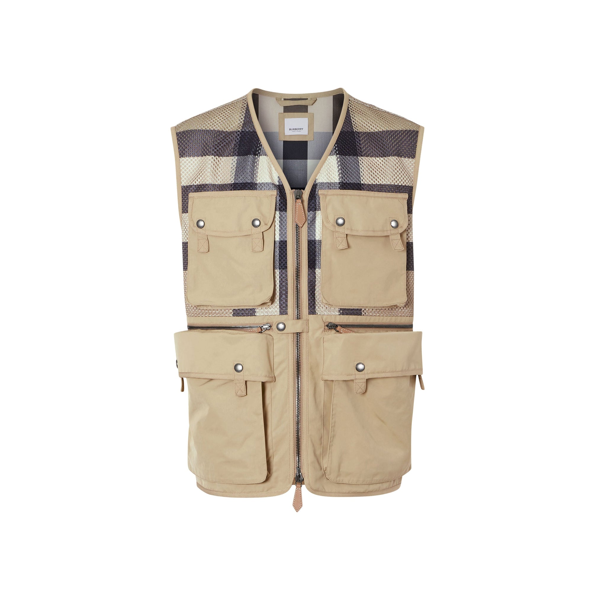 Veste sans manches technique et mesh check - Archive Beige Check