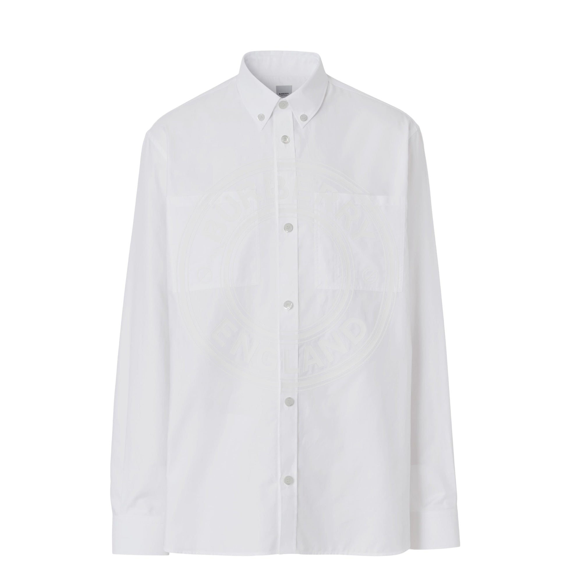 Chemise oversize en satin de coton à logo - White