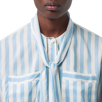 Chemisier en soie rayé à col noué - Vivid Cobalt Stripe