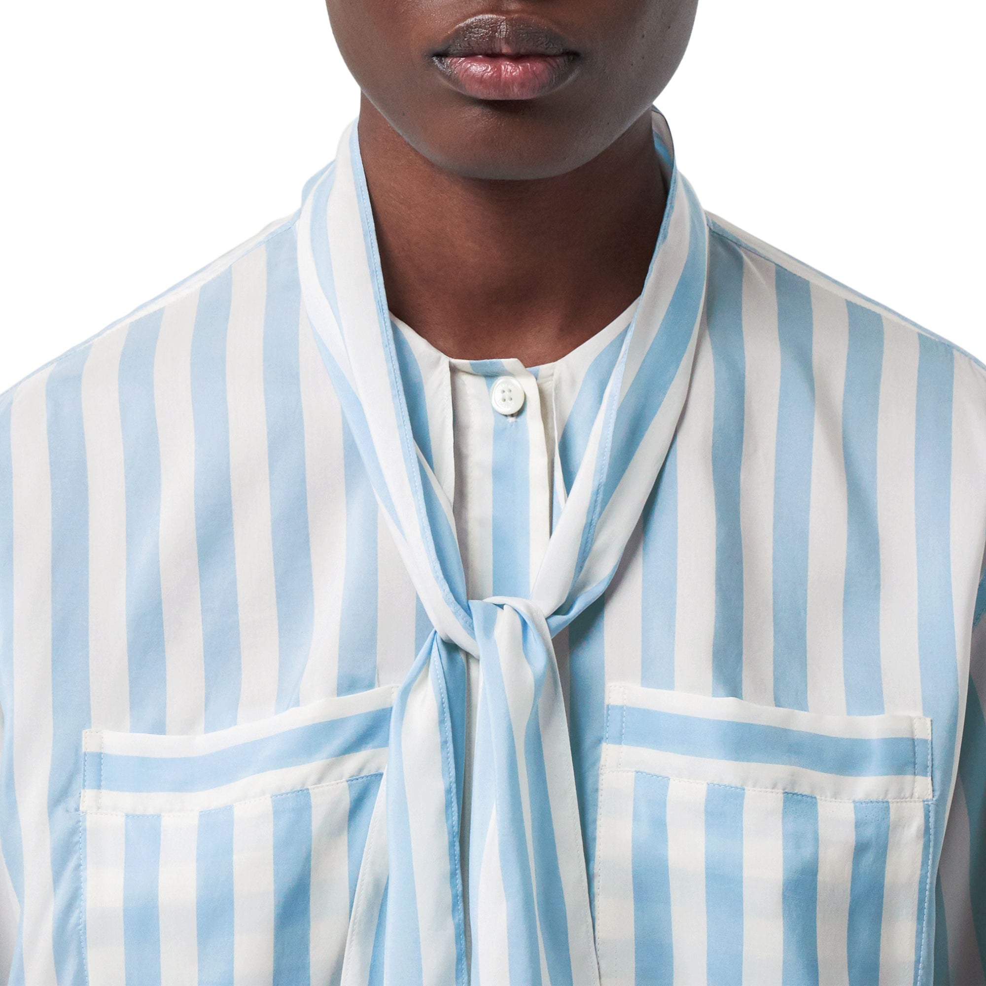 Chemisier en soie rayé à col noué - Vivid Cobalt Stripe