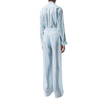 Chemisier en soie rayé à col noué - Vivid Cobalt Stripe