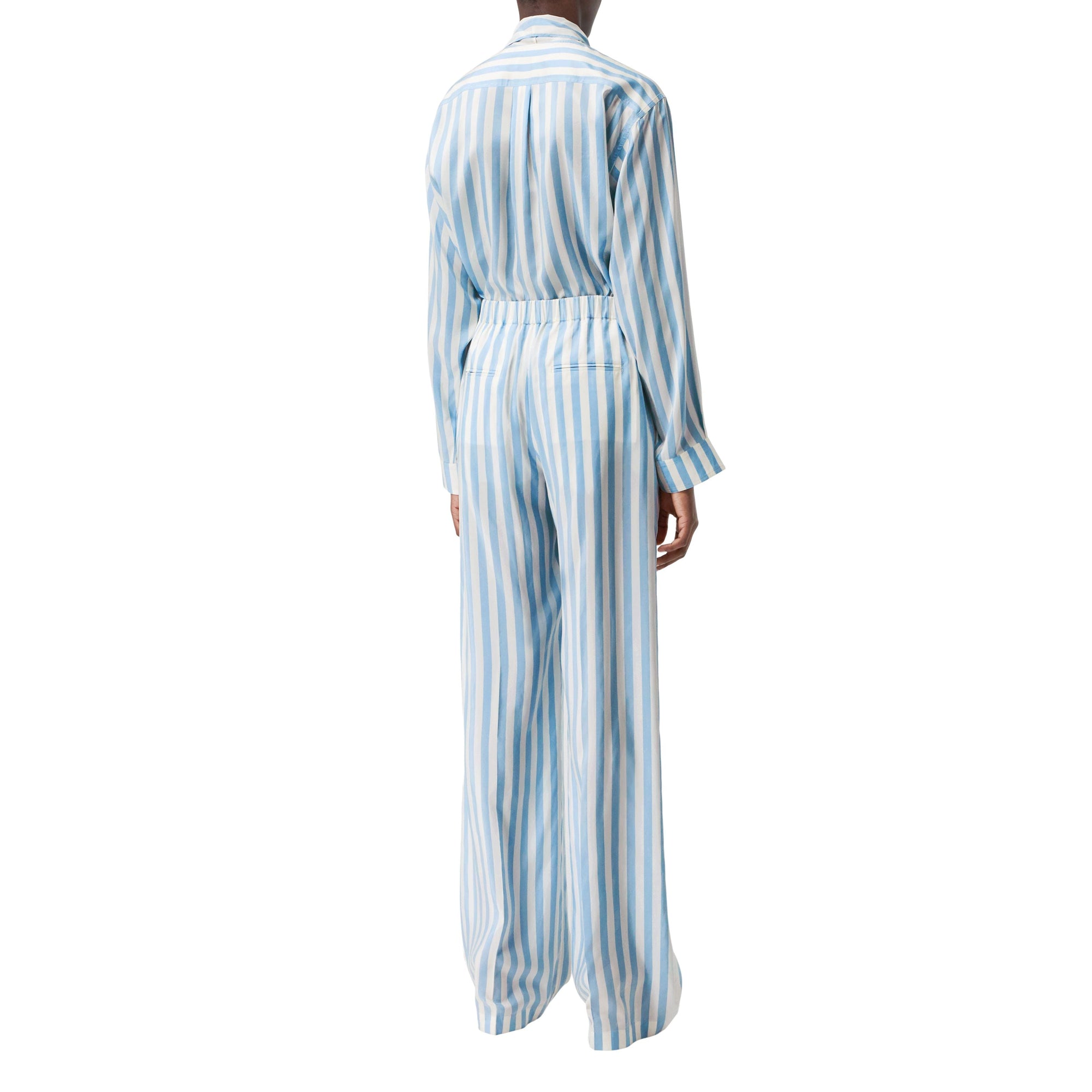 Chemisier en soie rayé à col noué - Vivid Cobalt Stripe