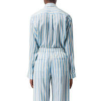 Chemisier en soie rayé à col noué - Vivid Cobalt Stripe
