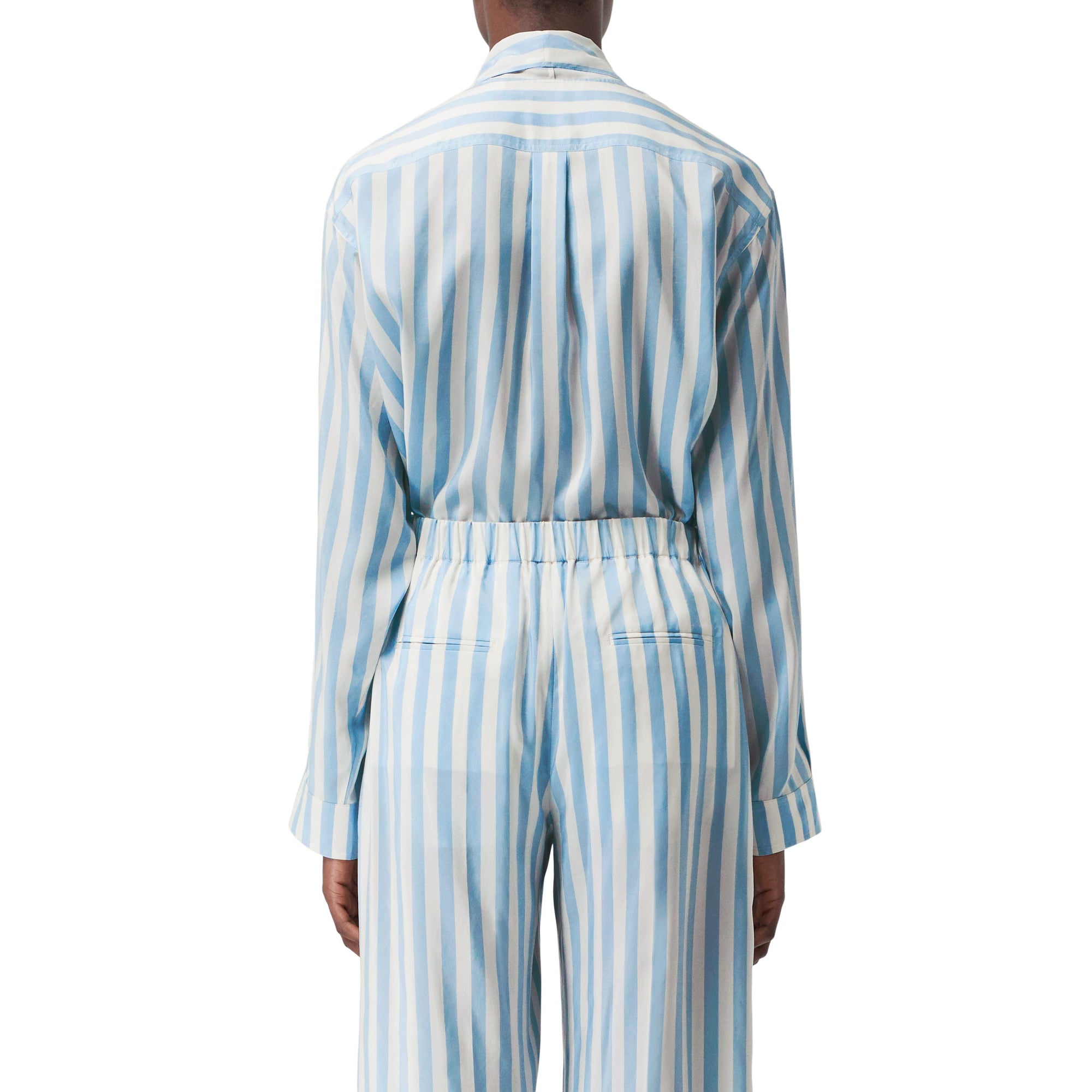 Chemisier en soie rayé à col noué - Vivid Cobalt Stripe
