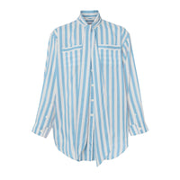 Chemisier en soie rayé à col noué - Vivid Cobalt Stripe
