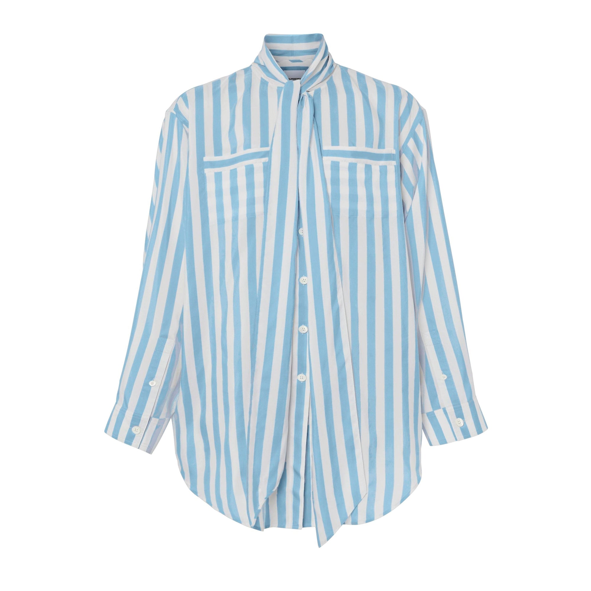Chemisier en soie rayé à col noué - Vivid Cobalt Stripe