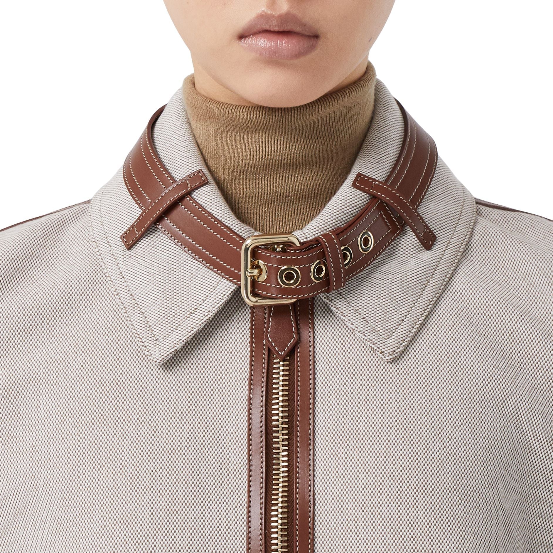 Cape en toile de coton avec détails en cuir - Soft Fawn Melange