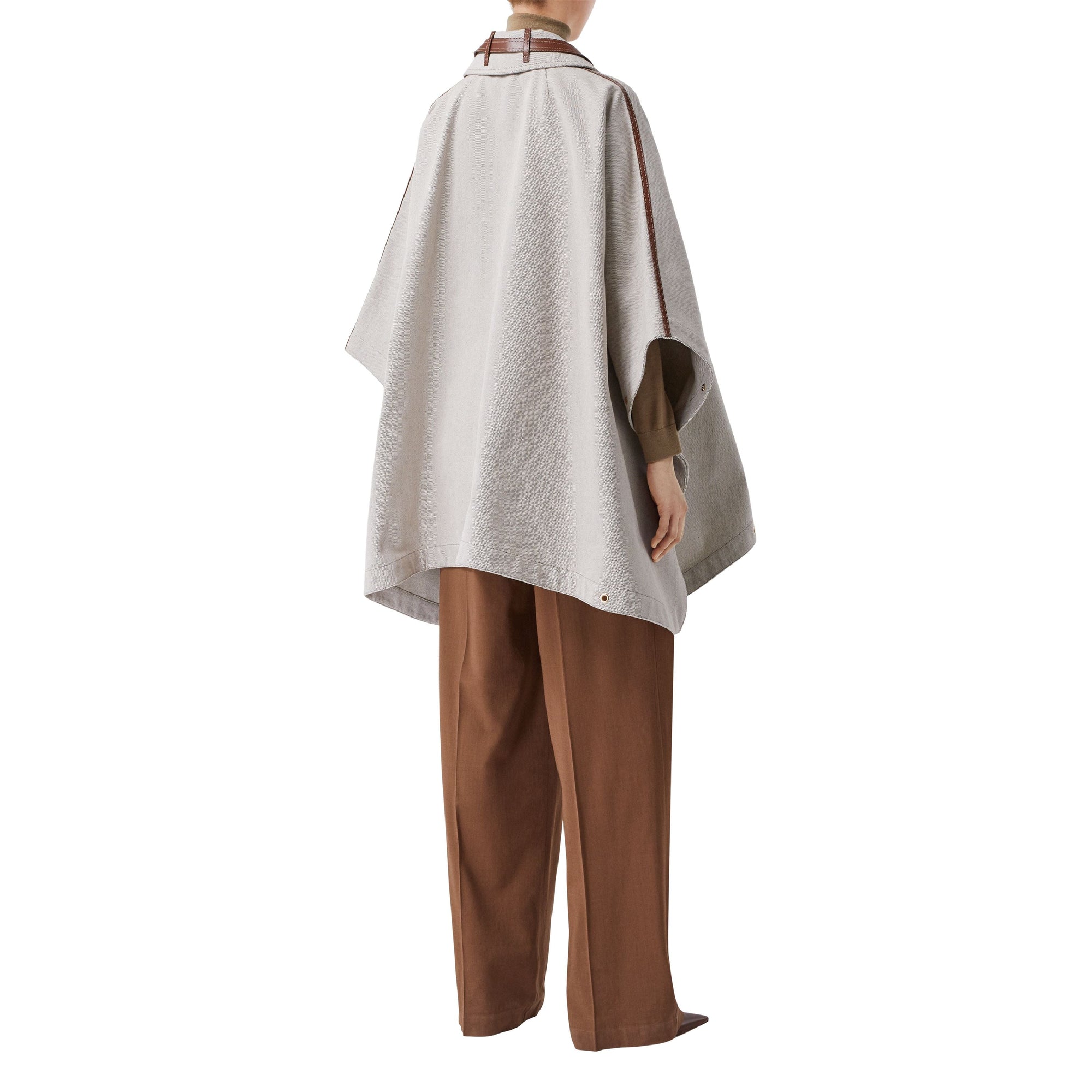 Cape en toile de coton avec détails en cuir - Soft Fawn Melange