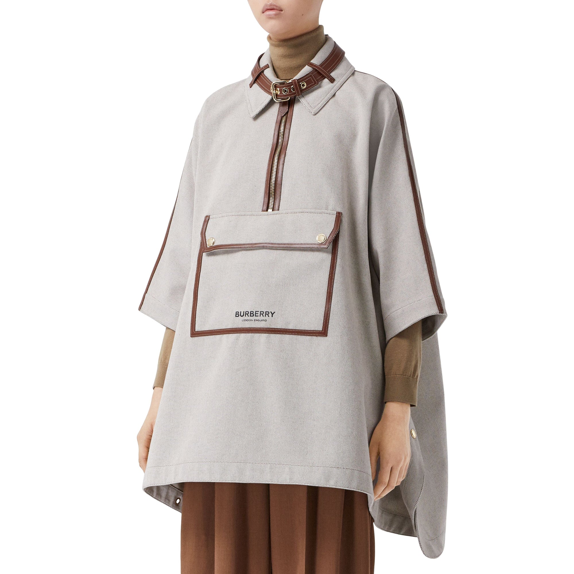 Cape en toile de coton avec détails en cuir - Soft Fawn Melange