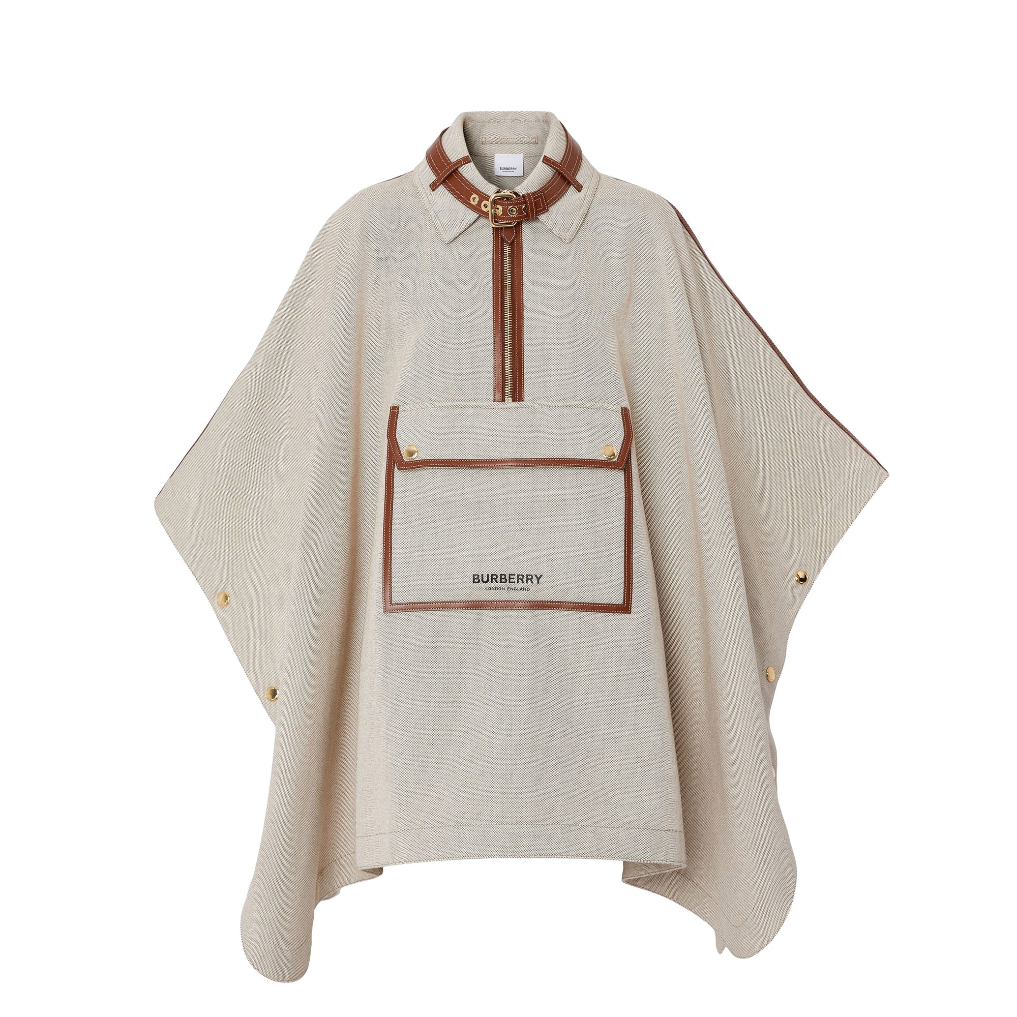 Cape en toile de coton avec détails en cuir - Soft Fawn Melange