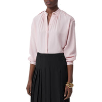 Chemise en crêpe de soie de Chine avec pattes d'épaule - Frosted Pink