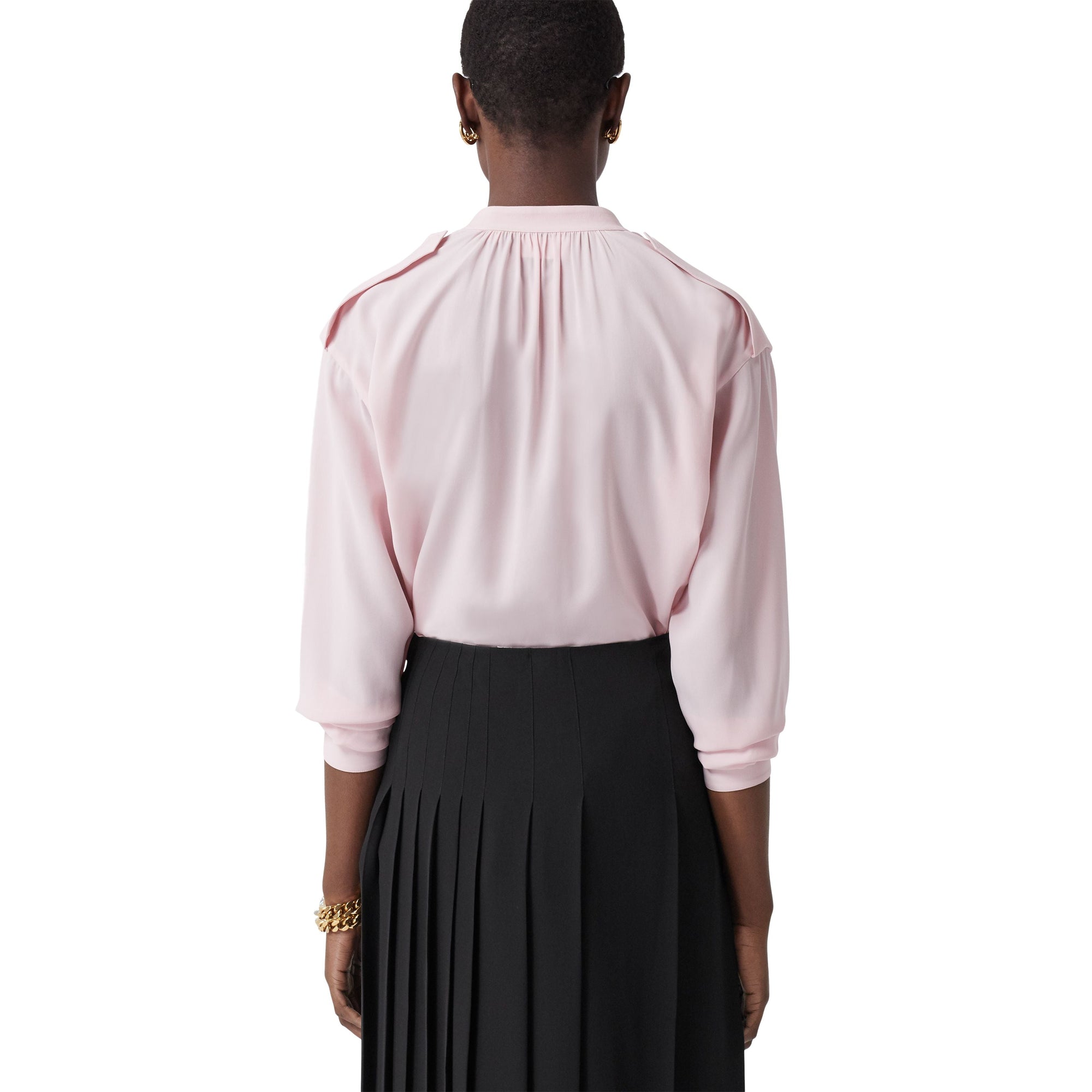 Chemise en crêpe de soie de Chine avec pattes d'épaule - Frosted Pink