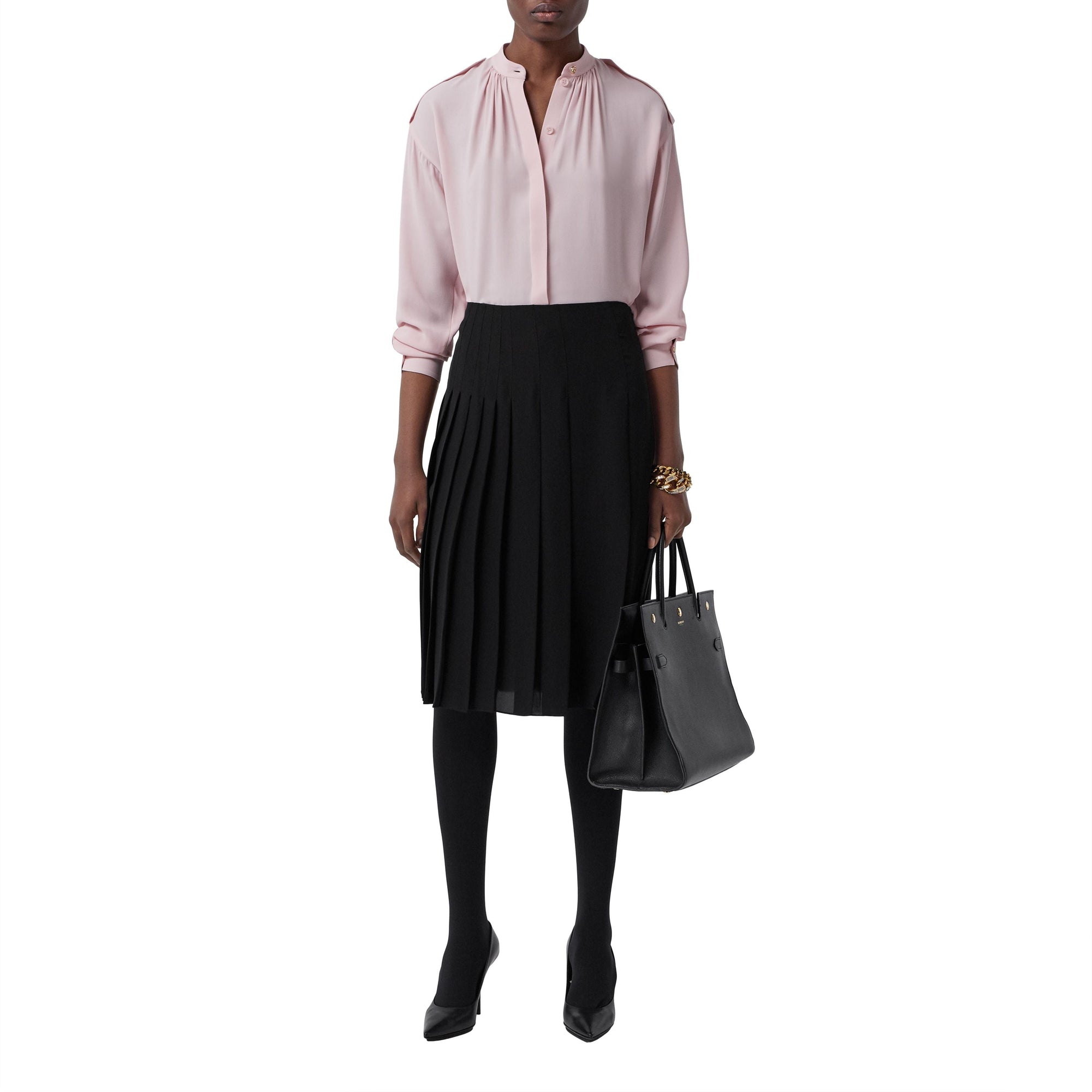 Chemise en crêpe de soie de Chine avec pattes d'épaule - Frosted Pink