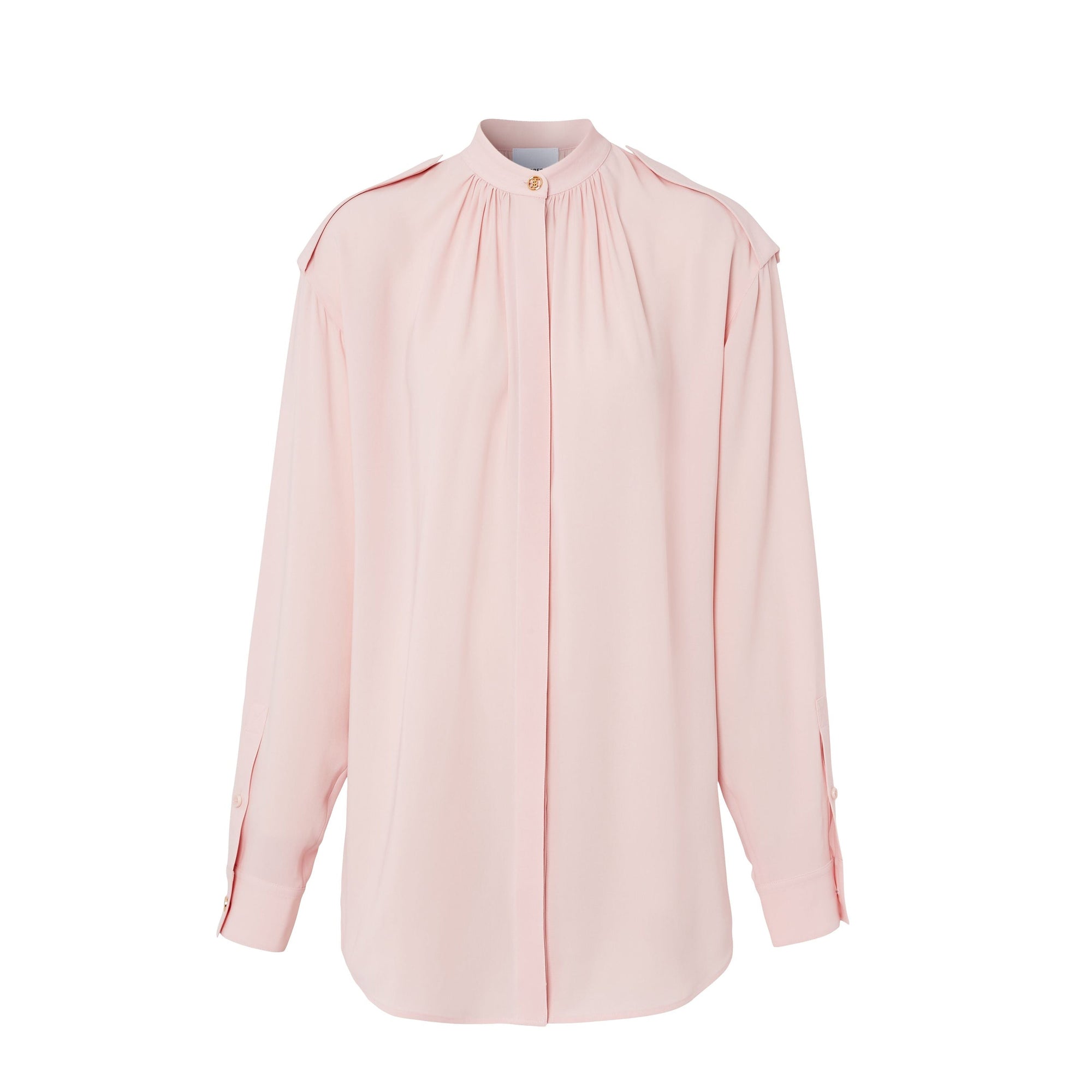 Chemise en crêpe de soie de Chine avec pattes d'épaule - Frosted Pink