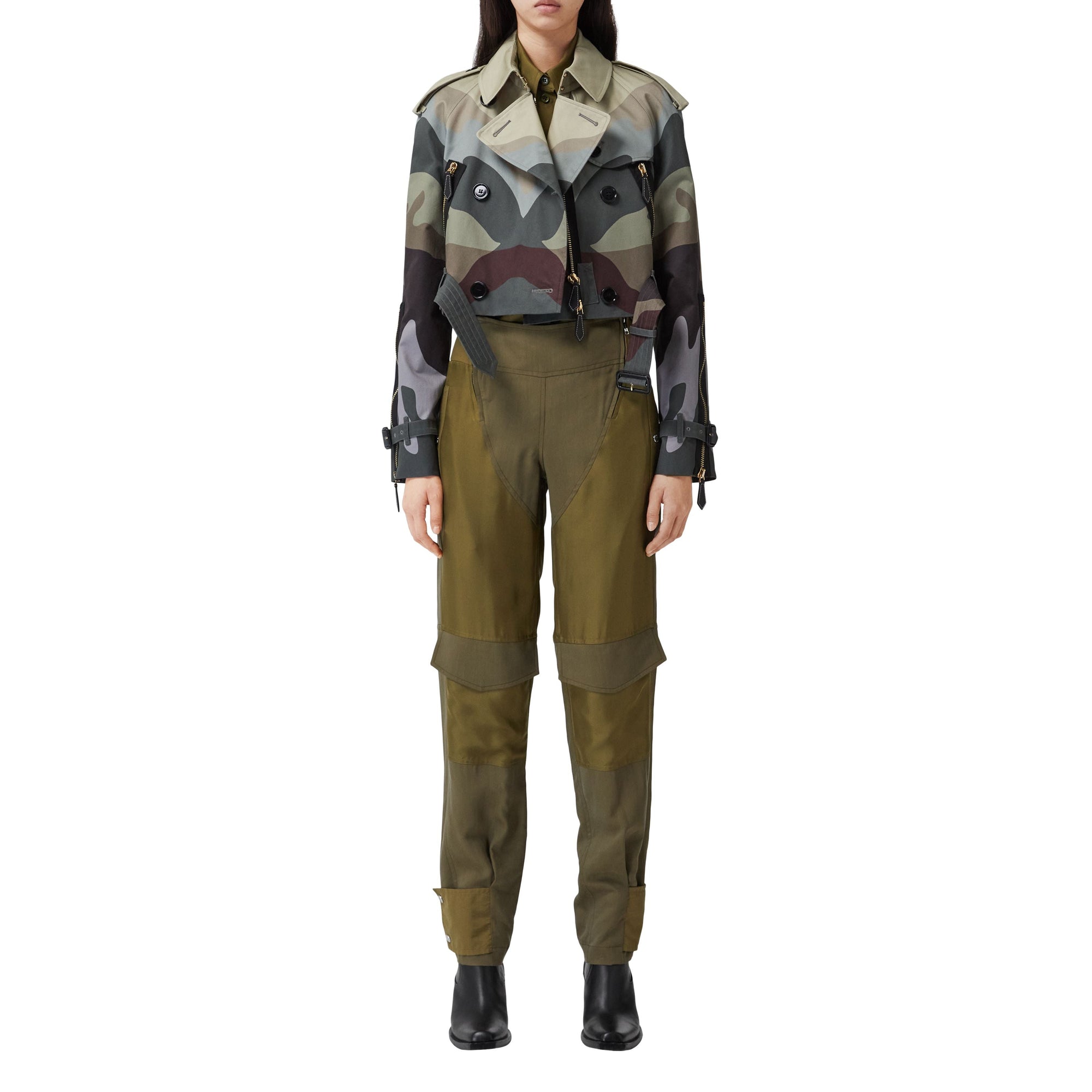 Trench court en coton à imprimé camouflage - Sage Green