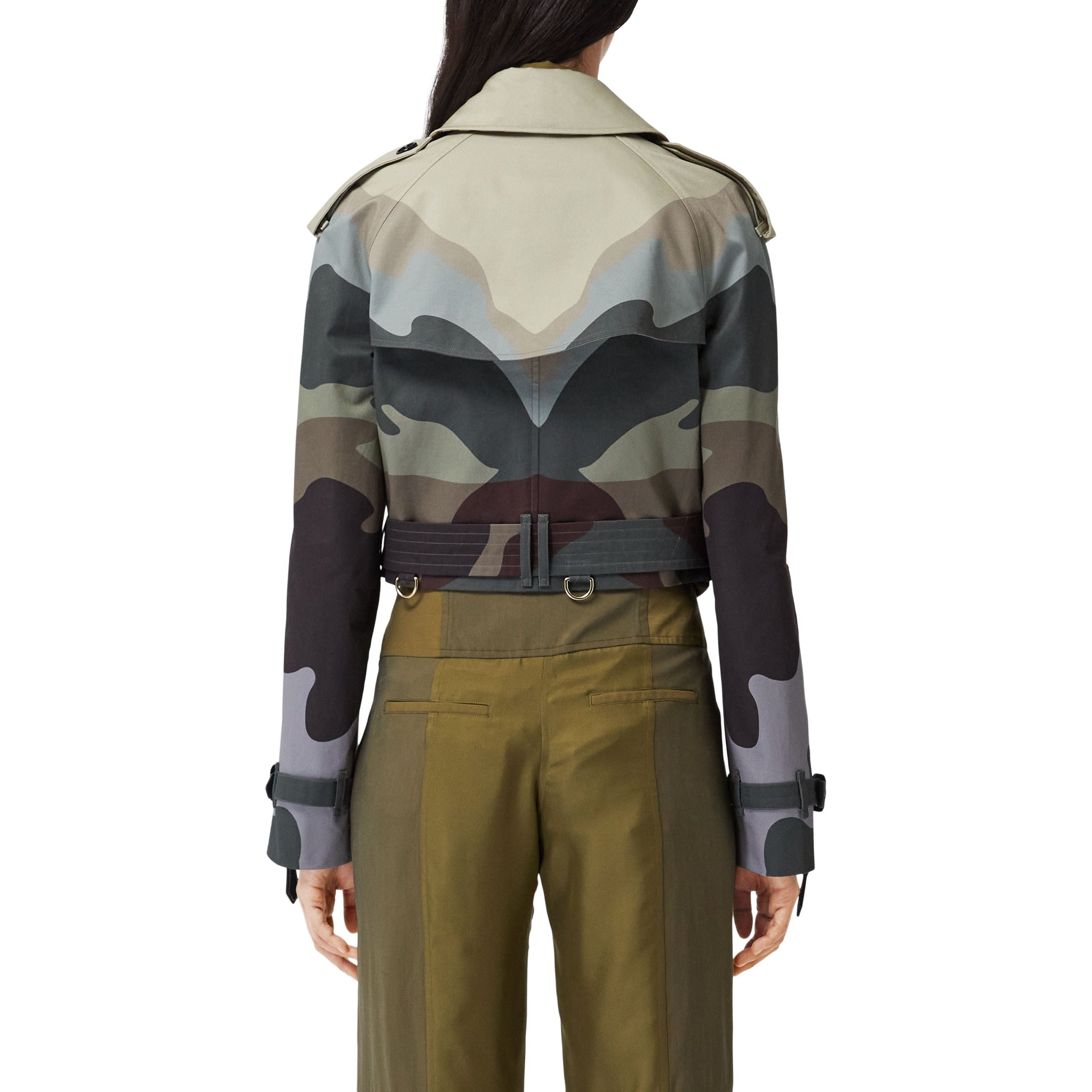 Trench court en coton à imprimé camouflage - Sage Green