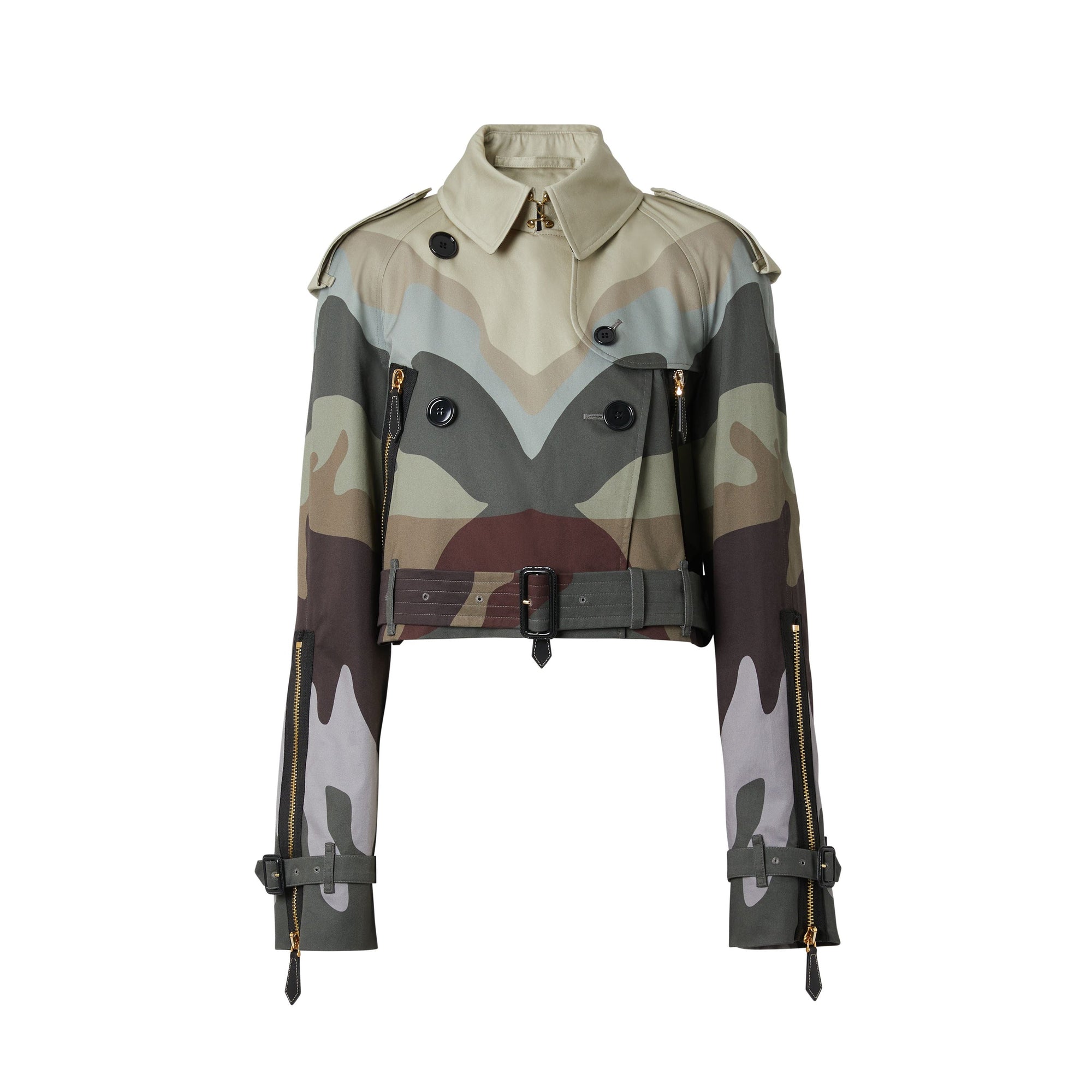 Trench court en coton à imprimé camouflage - Sage Green