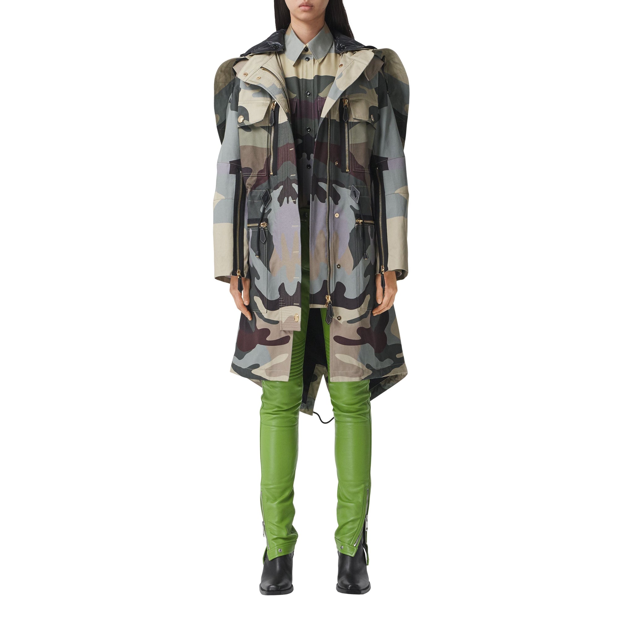 Parka en gabardine de coton à imprimé camouflage - Sage Green