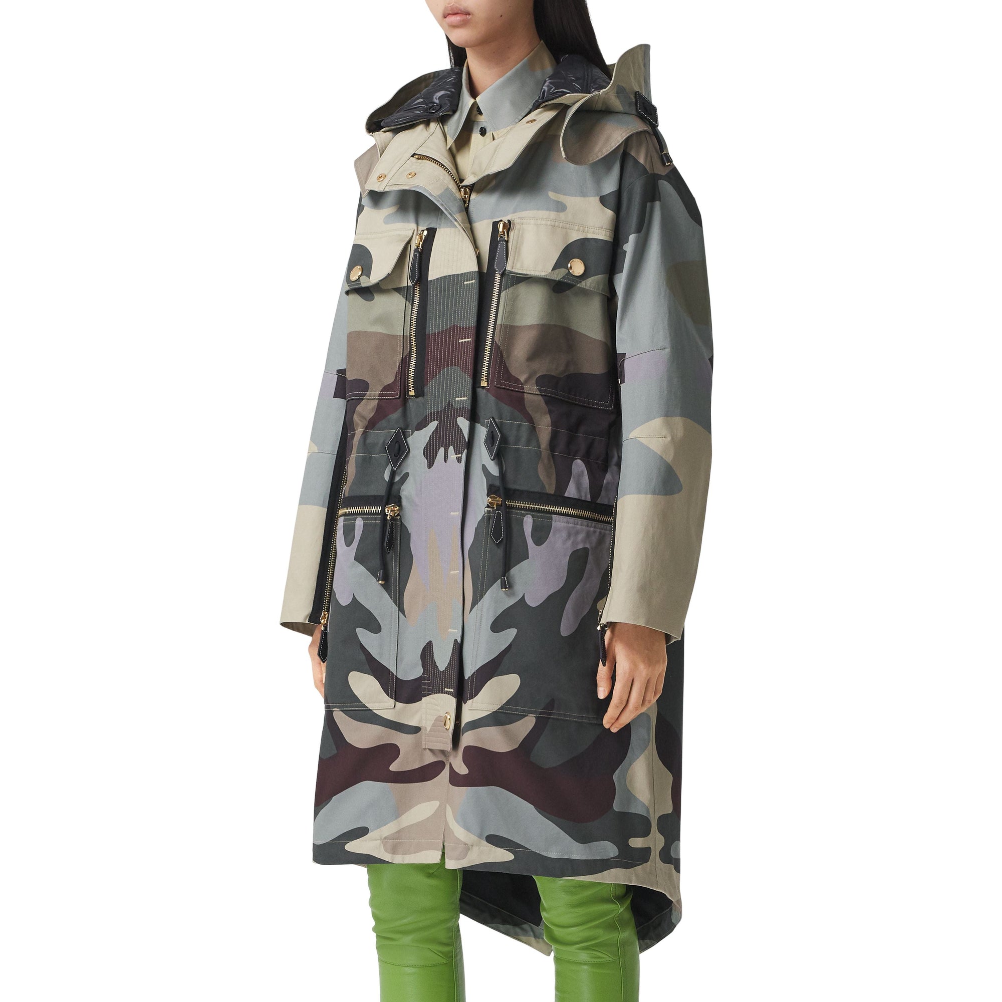 Parka en gabardine de coton à imprimé camouflage - Sage Green
