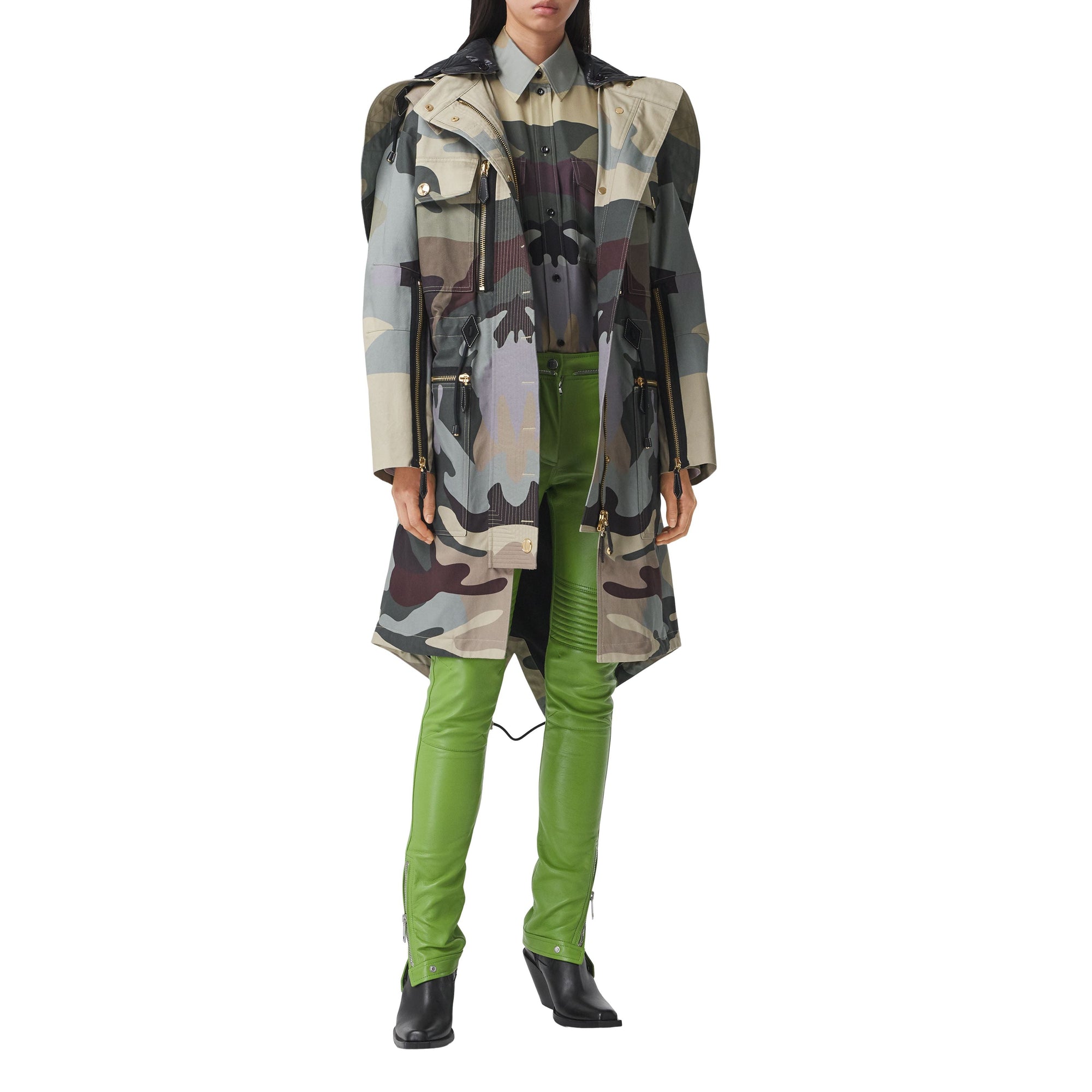 Parka en gabardine de coton à imprimé camouflage - Sage Green