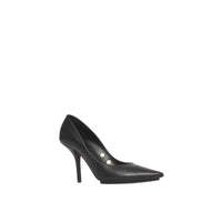 Escarpins à bout pointu en cuir et œillets - Black